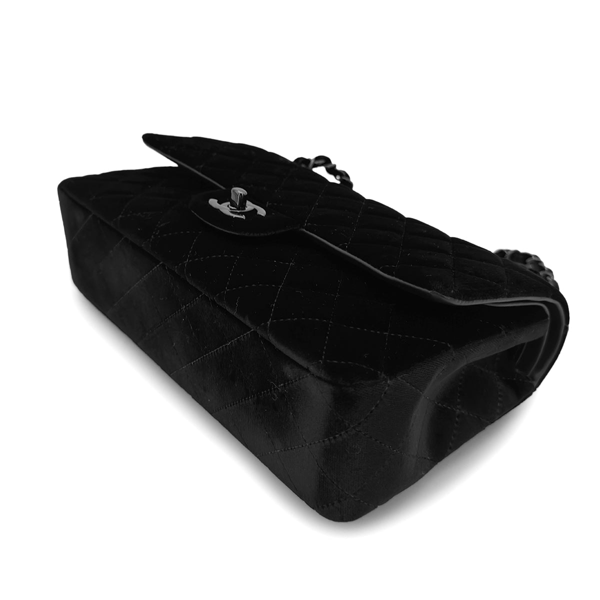 CHANEL CLASSIC FLAP MEDIUM CHAIN SHOULDER BAG BLACK VELOR 90298168