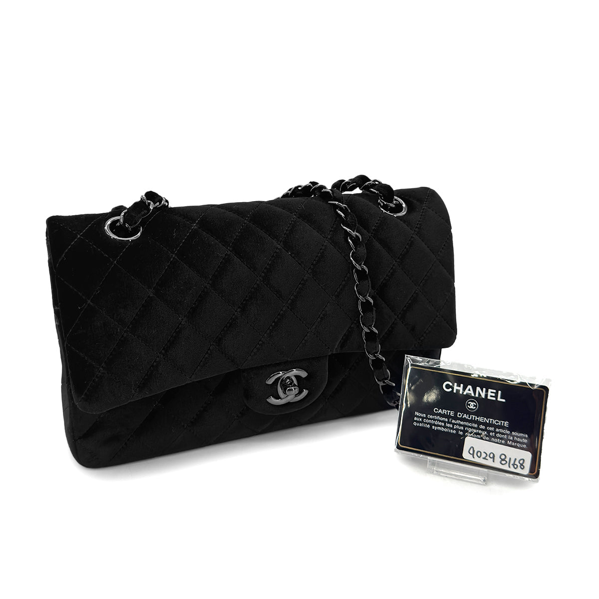 CHANEL CLASSIC FLAP MEDIUM CHAIN SHOULDER BAG BLACK VELOR 90298168