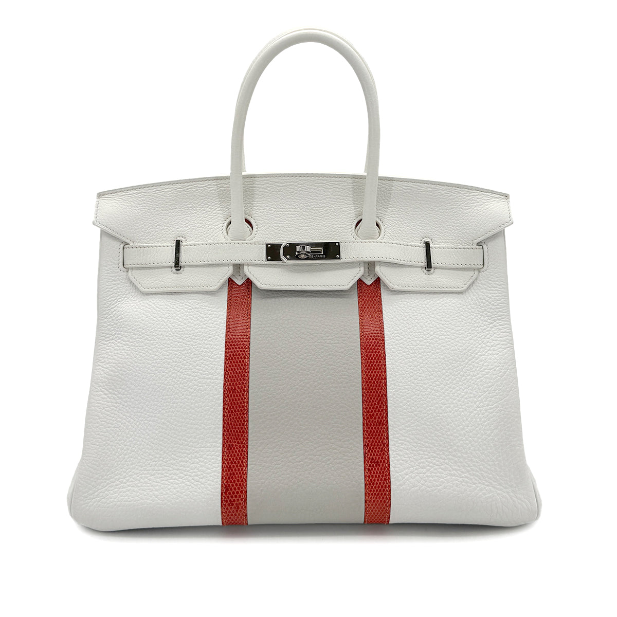 HERMES BIRKIN CLUB 35 WHITE GRIS PERLE SANGUINE TAURILLON CLEMENCE LIZARD HAND BAG □P SHW 90298337