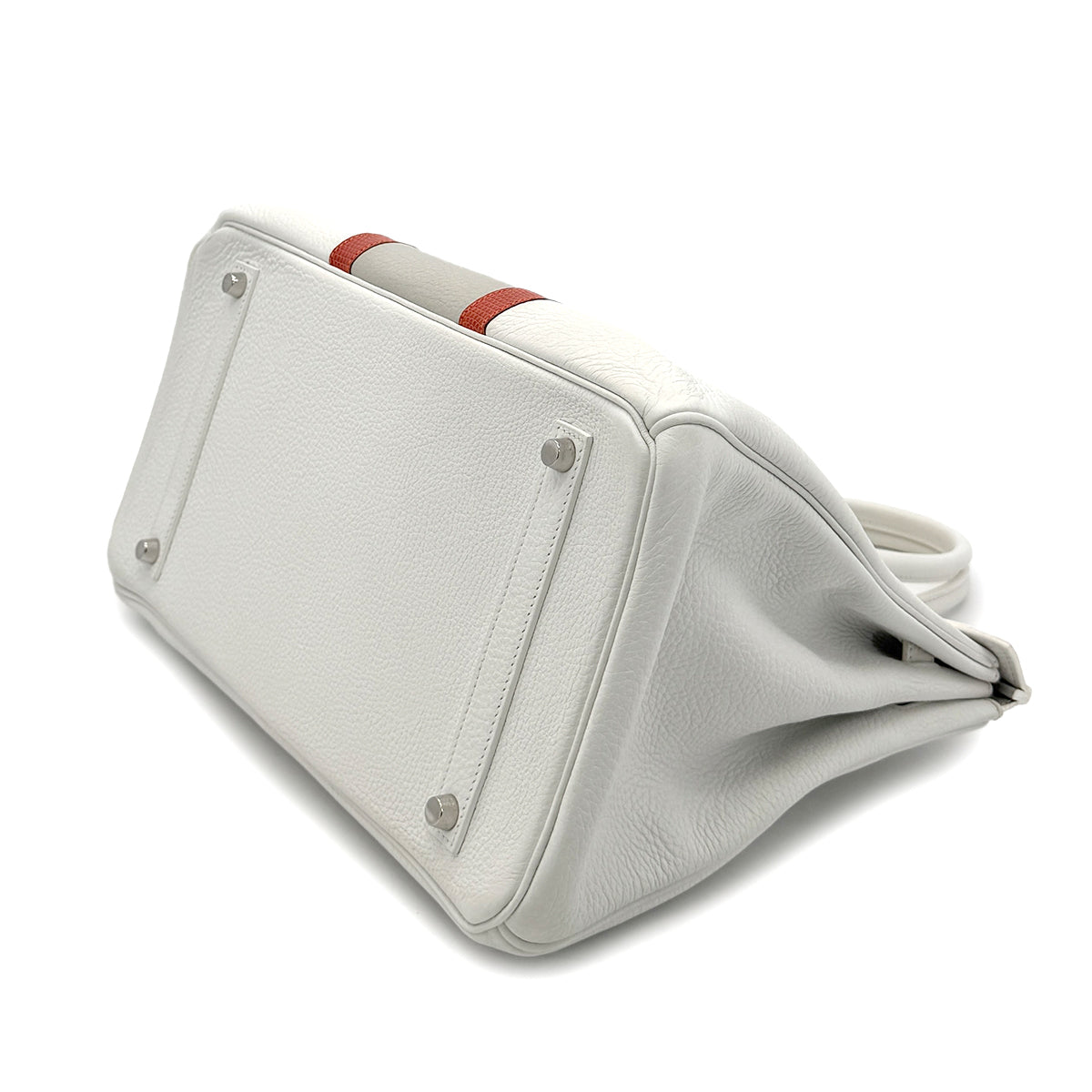 HERMES BIRKIN CLUB 35 WHITE GRIS PERLE SANGUINE TAURILLON CLEMENCE LIZARD HAND BAG □P SHW 90298337