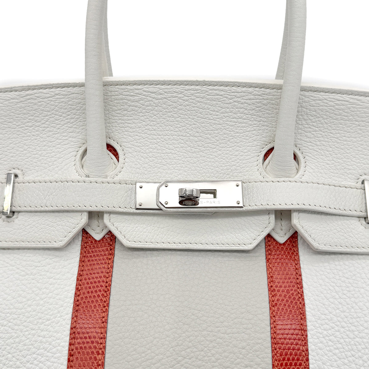 HERMES BIRKIN CLUB 35 WHITE GRIS PERLE SANGUINE TAURILLON CLEMENCE LIZARD HAND BAG □P SHW 90298337