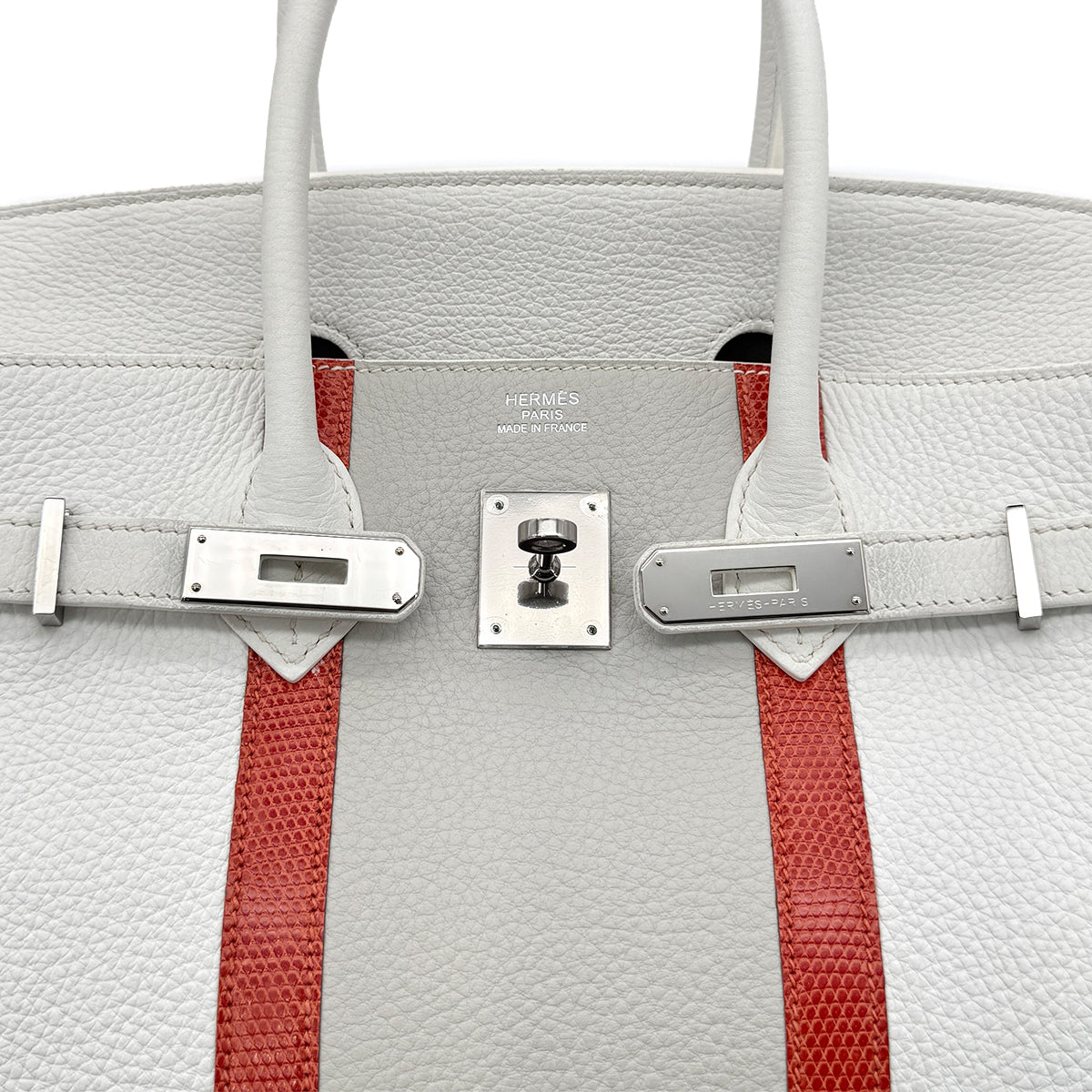 HERMES BIRKIN CLUB 35 WHITE GRIS PERLE SANGUINE TAURILLON CLEMENCE LIZARD HAND BAG □P SHW 90298337
