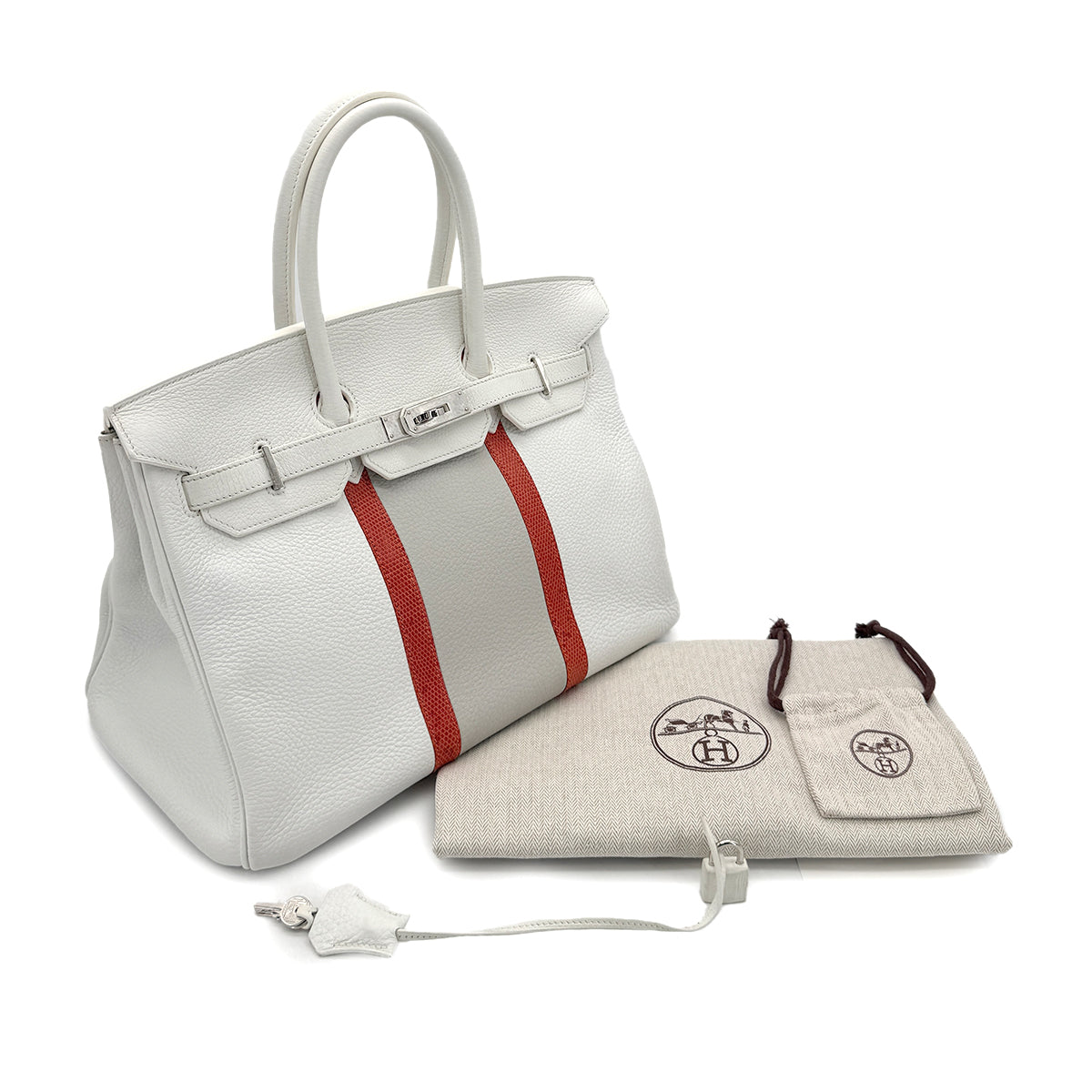 HERMES BIRKIN CLUB 35 WHITE GRIS PERLE SANGUINE TAURILLON CLEMENCE LIZARD HAND BAG □P SHW 90298337