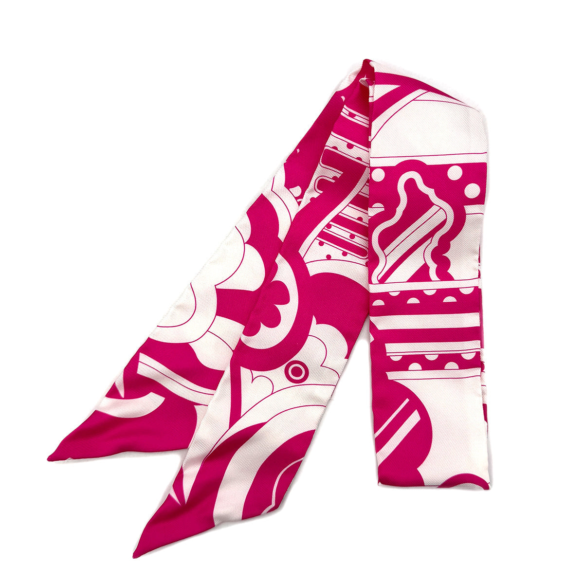 HERMES TWILLY SCARF FAUBOURG RAINBOW ROSE VIF BLANC SILK 90298718