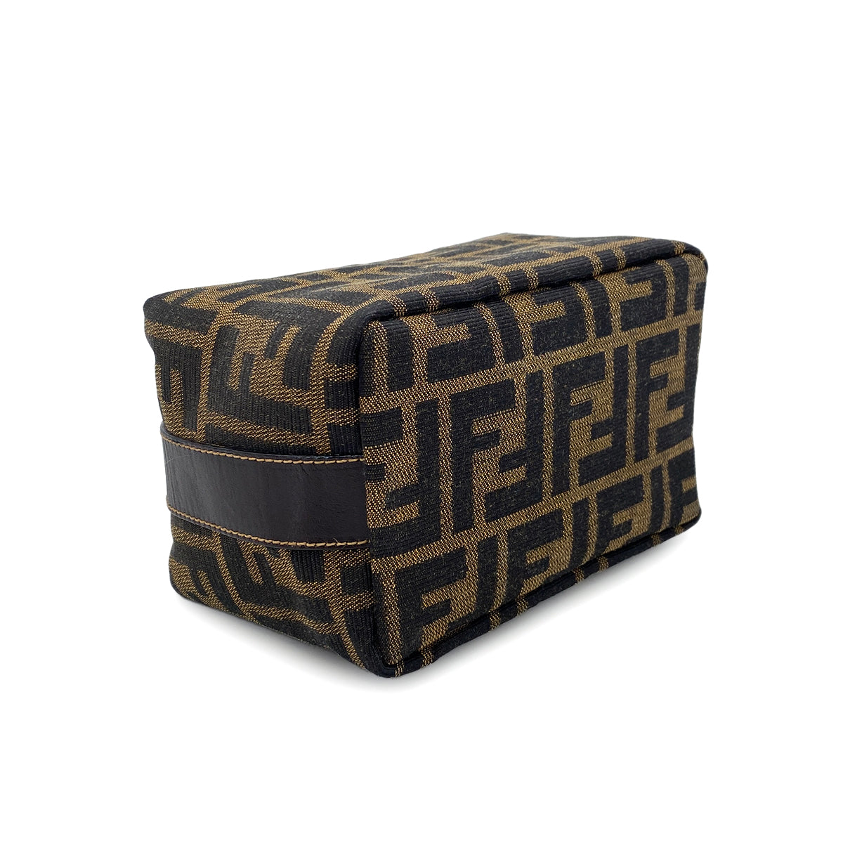 FENDI ZUCCA POUCH HAND BAG BROWN BLACK CANVAS LEATHER 90299060