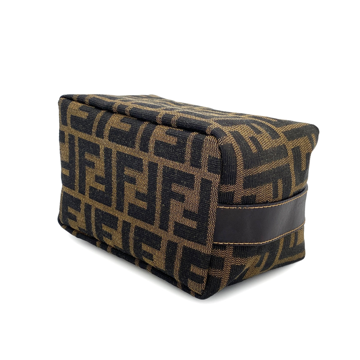FENDI ZUCCA POUCH HAND BAG BROWN BLACK CANVAS LEATHER 90299060
