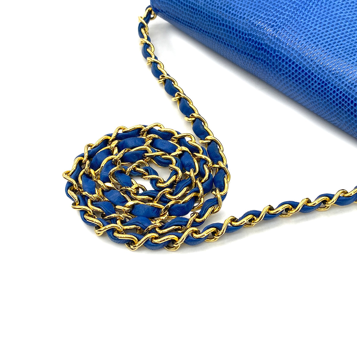 CHANEL VINTAGE FULL FLAP CHAIN SHOULDER BAG BLUE LIZARD 90299083