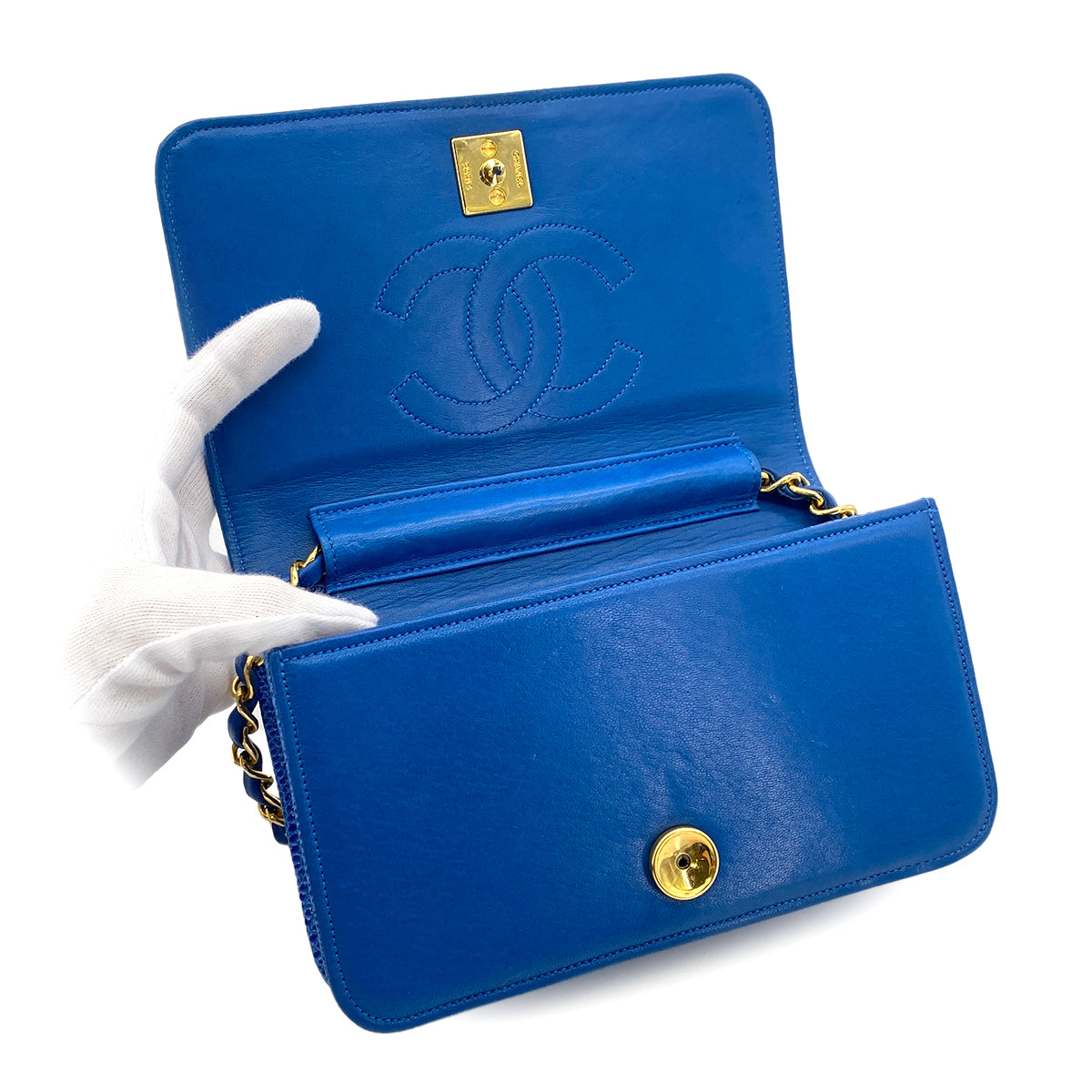 CHANEL VINTAGE FULL FLAP CHAIN SHOULDER BAG BLUE LIZARD 90299083