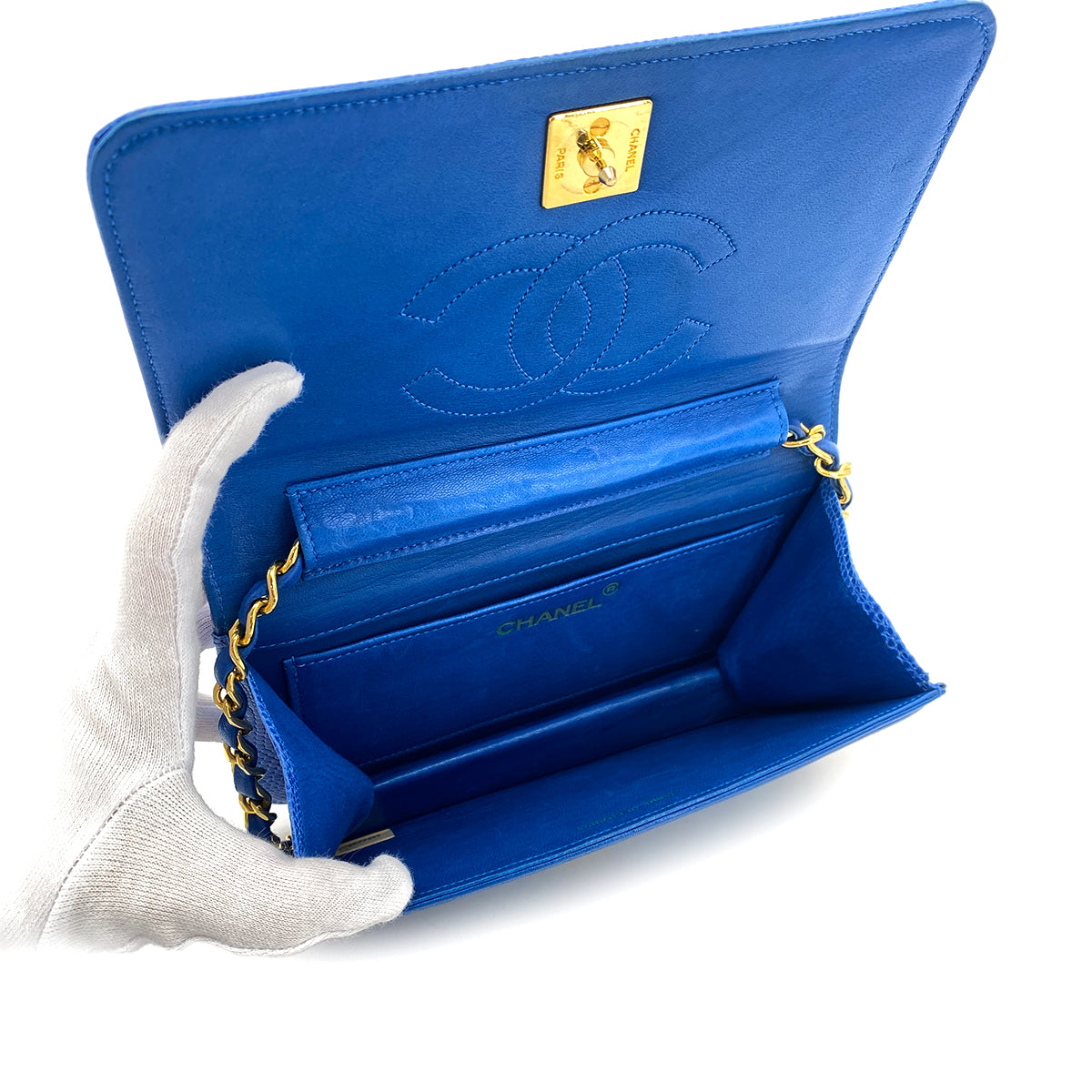 CHANEL VINTAGE FULL FLAP CHAIN SHOULDER BAG BLUE LIZARD 90299083