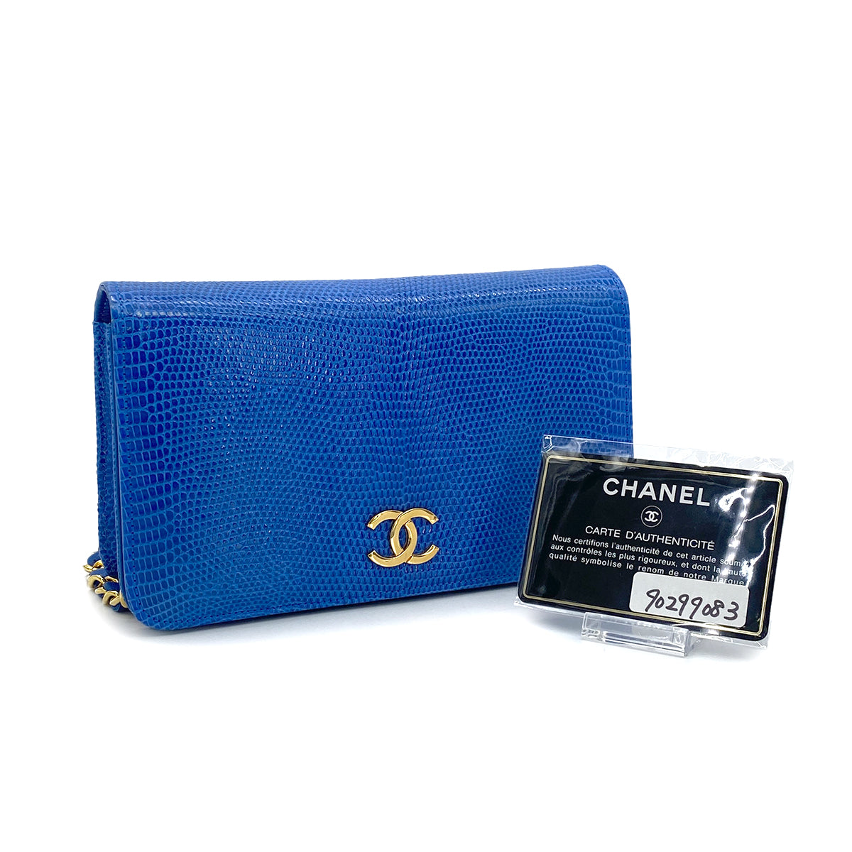 CHANEL VINTAGE FULL FLAP CHAIN SHOULDER BAG BLUE LIZARD 90299083