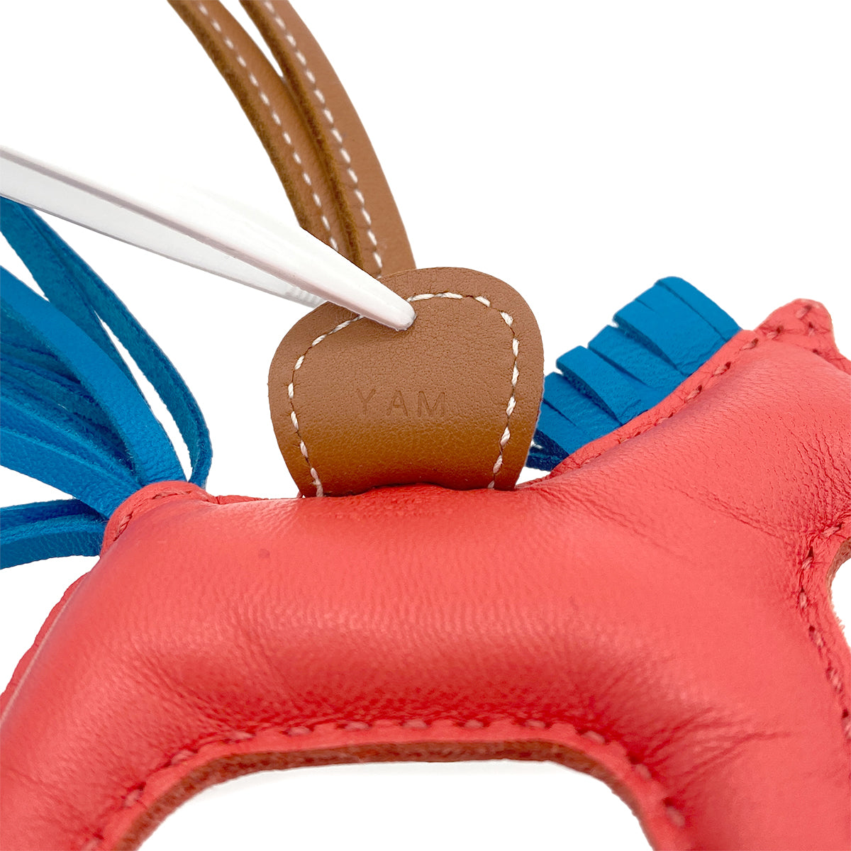 HERMES BAG CHARM RODEO PM ROSE TEXAS BLUE ZANZIBAR GOLD AGNEAU MILO Y 90299116