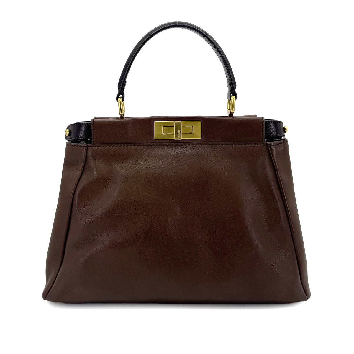 FENDI PEEKABOO REGULAR HAND SHOULDER BAG LEATHER BROWN 8BN226 90299152