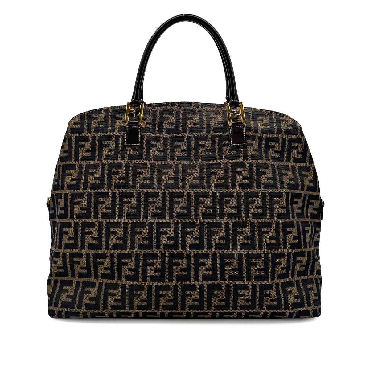 FENDI ZUCCA TOTE SHOULDER BAG BROWN BLACK CANVAS LEATHER 90299167