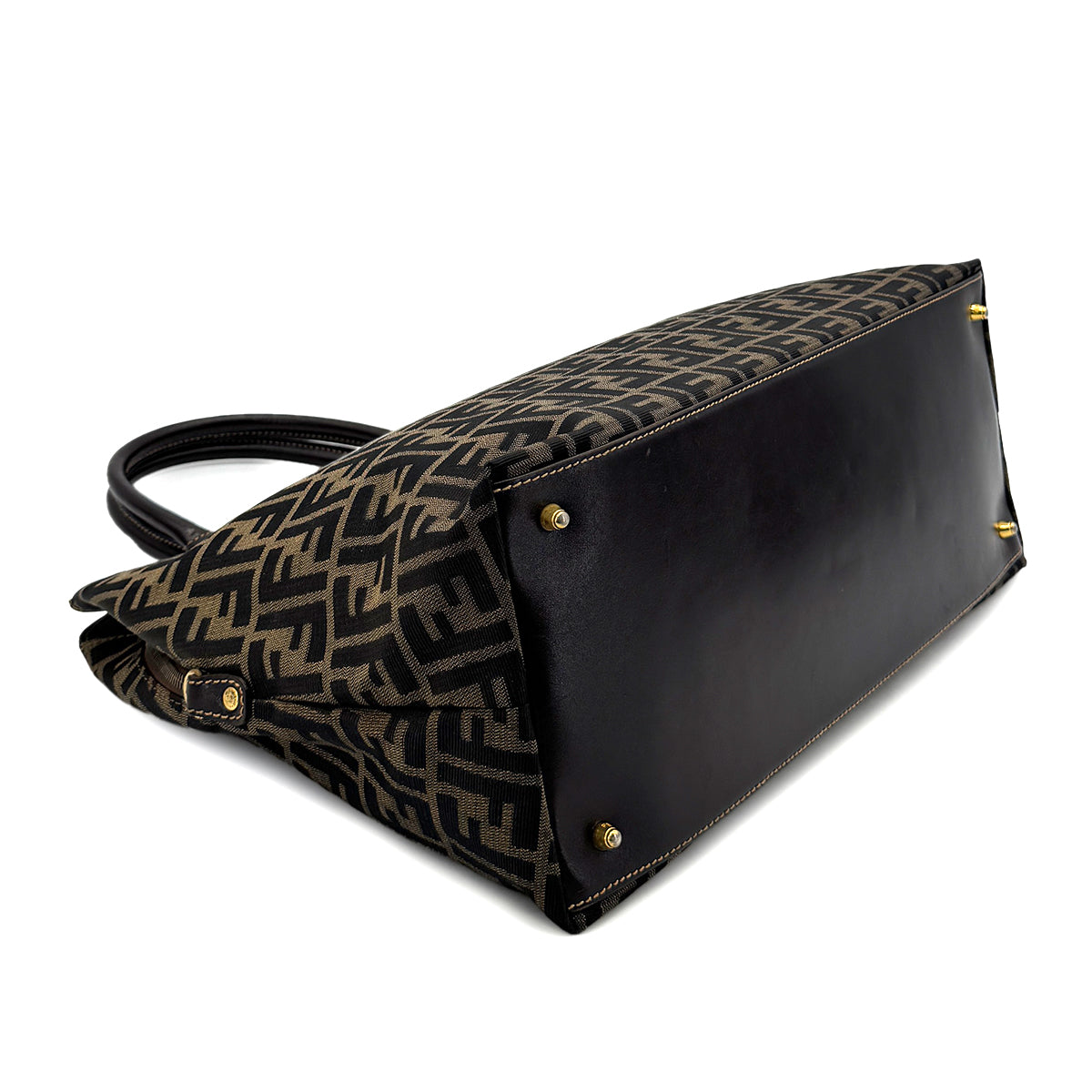 FENDI ZUCCA TOTE SHOULDER BAG BROWN BLACK CANVAS LEATHER 90299167