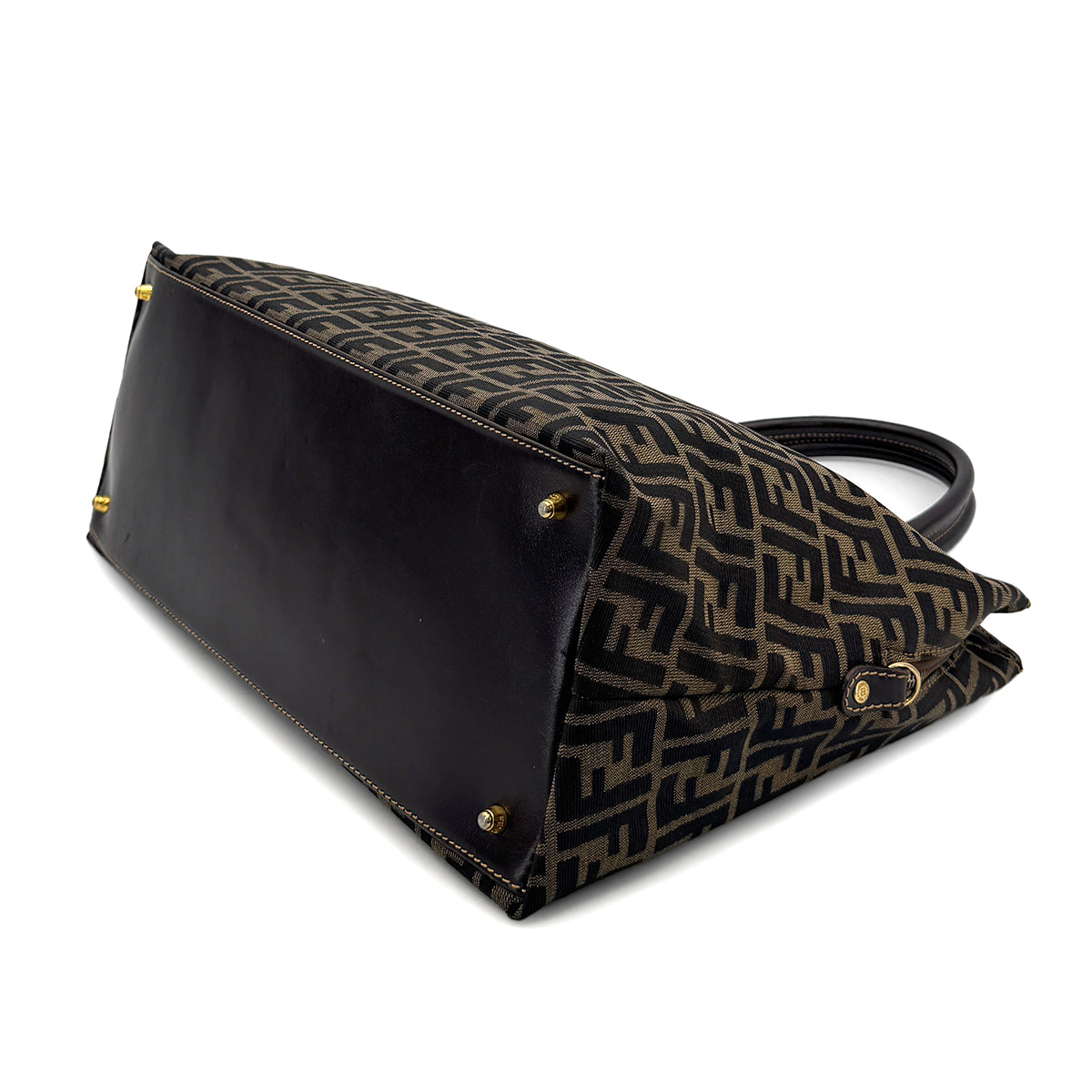 FENDI ZUCCA TOTE SHOULDER BAG BROWN BLACK CANVAS LEATHER 90299167