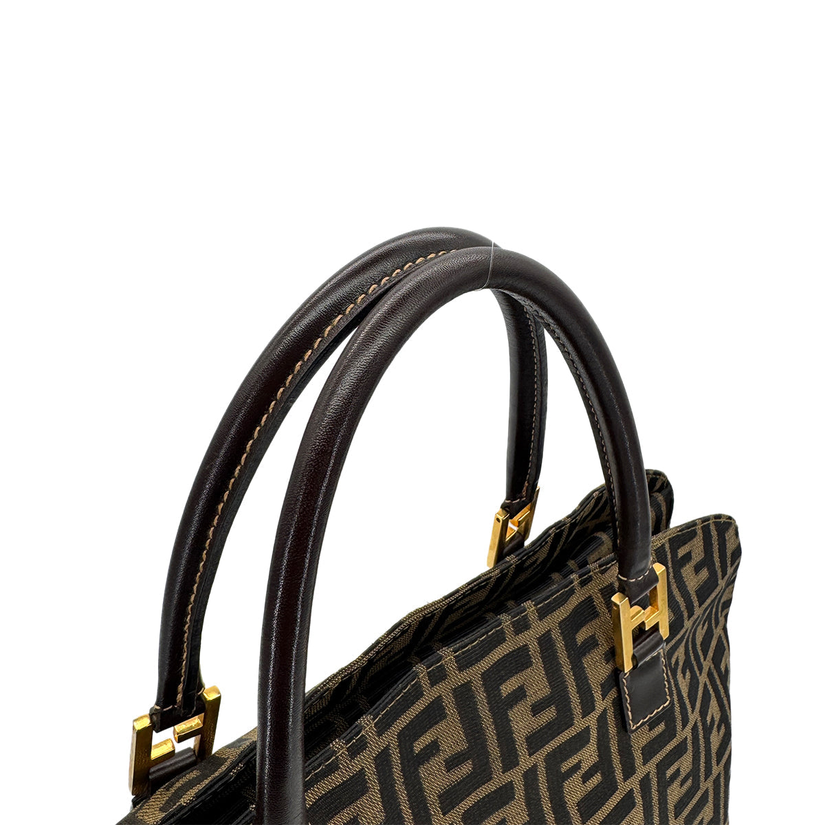 FENDI ZUCCA TOTE SHOULDER BAG BROWN BLACK CANVAS LEATHER 90299167