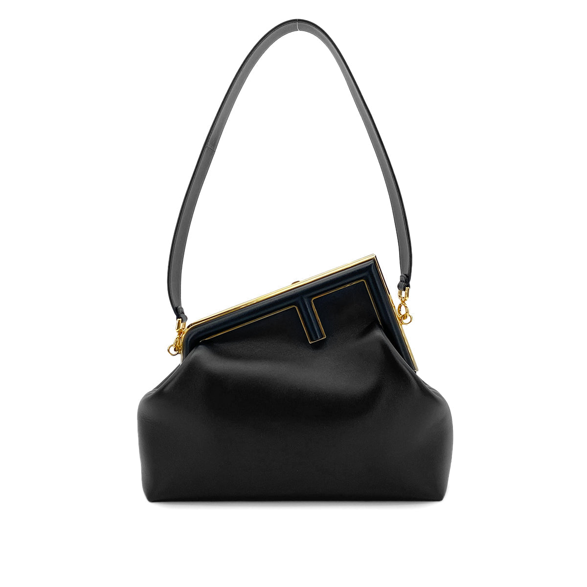 FENDI FIRST MEDIUM CLUTCH SHOULDER BAG LEATHER BLACK 8BP127 90299314