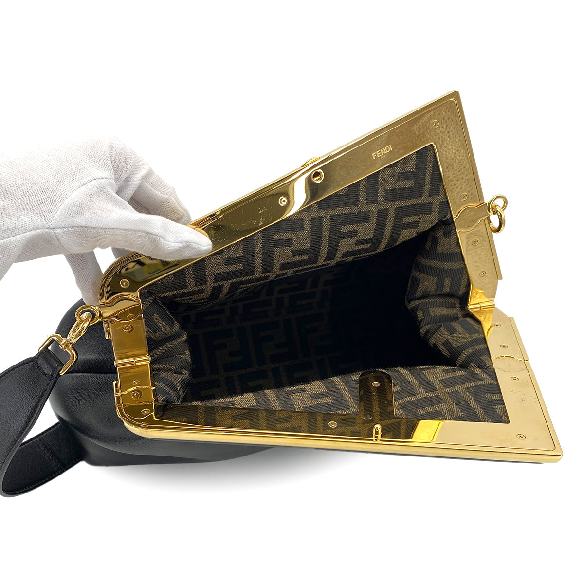 FENDI FIRST MEDIUM CLUTCH SHOULDER BAG LEATHER BLACK 8BP127 90299314