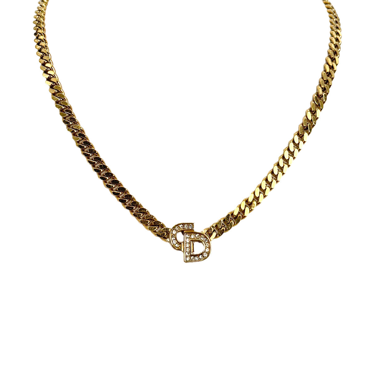CHRISTIAN DIOR NECKLACE CD LOGO RHINESTONE GOLD ACCESSORY 90299325
