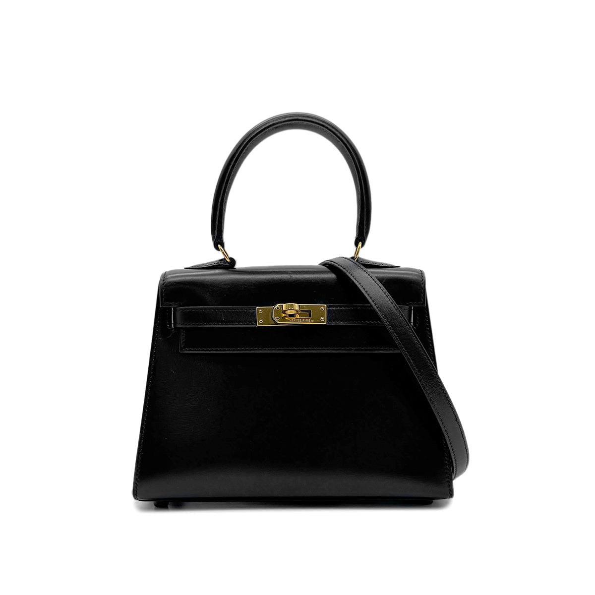 HERMES MINI KELLY 20 BLACK BOXCALF HAND SHOULDER BAG 〇V GHW 90302331
