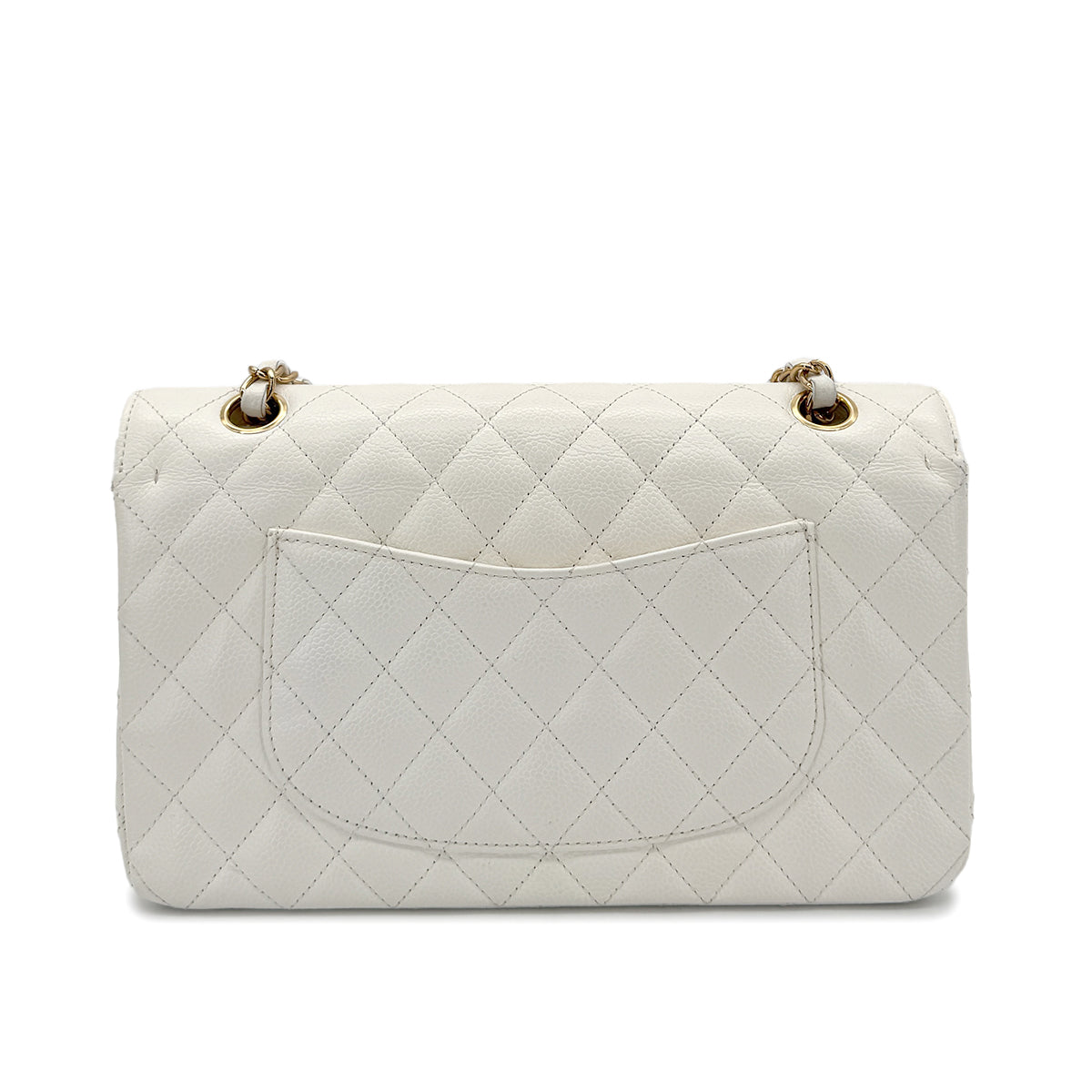CHANEL VINTAGE CLASSIC FLAP MEDIUM CHAIN SHOULDER BAG WHITE CAVIAR SKIN 90301011
