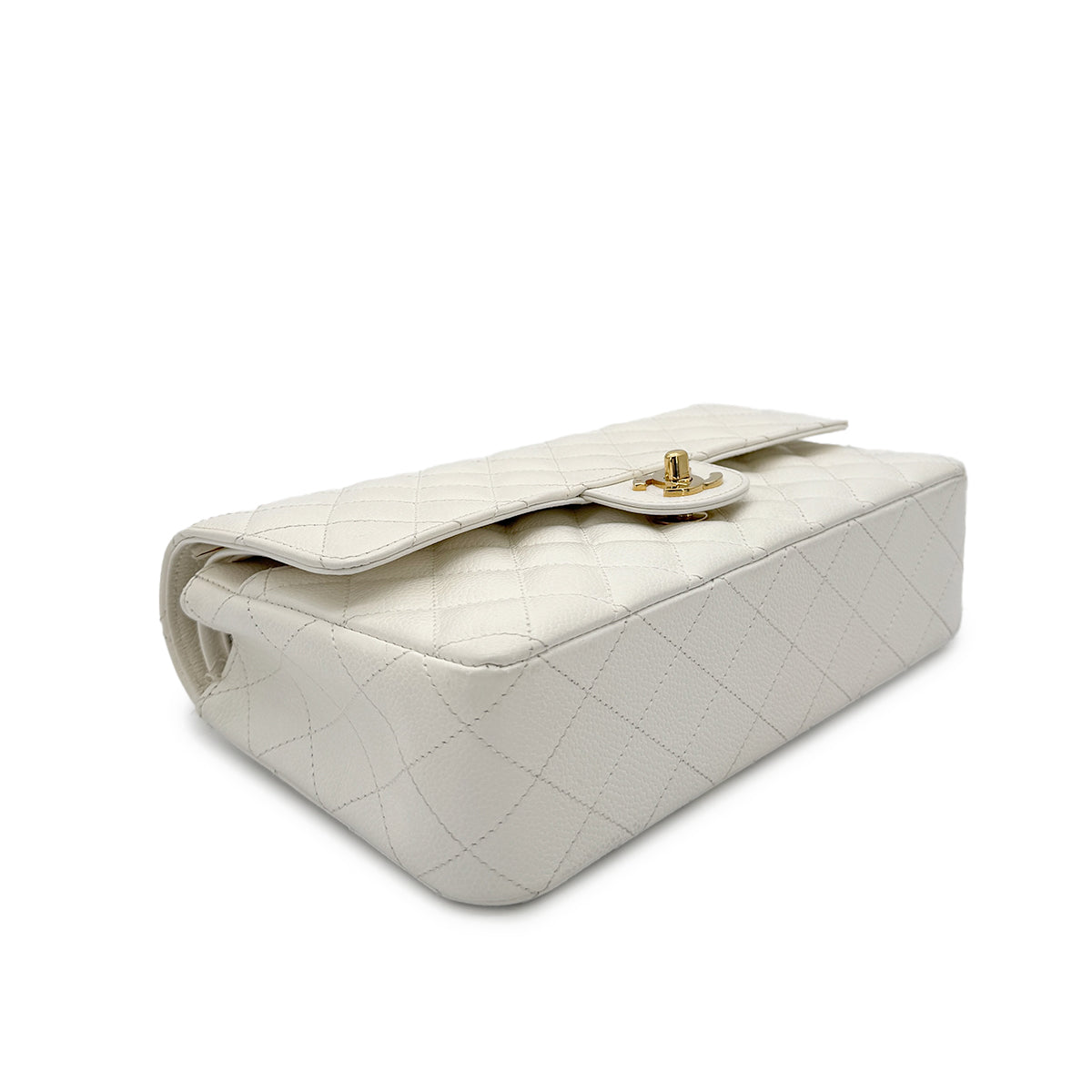 CHANEL VINTAGE CLASSIC FLAP MEDIUM CHAIN SHOULDER BAG WHITE CAVIAR SKIN 90301011