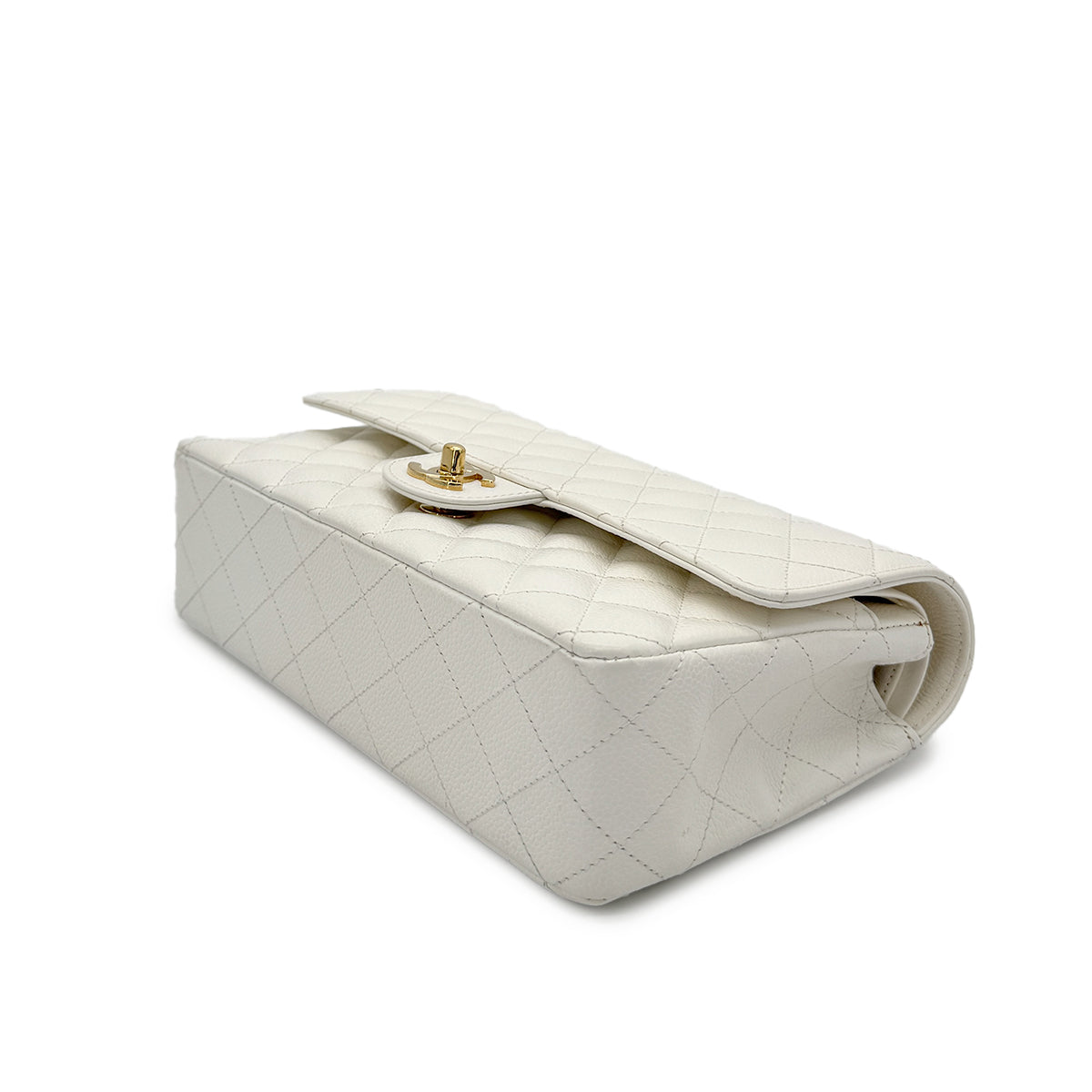 CHANEL VINTAGE CLASSIC FLAP MEDIUM CHAIN SHOULDER BAG WHITE CAVIAR SKIN 90301011