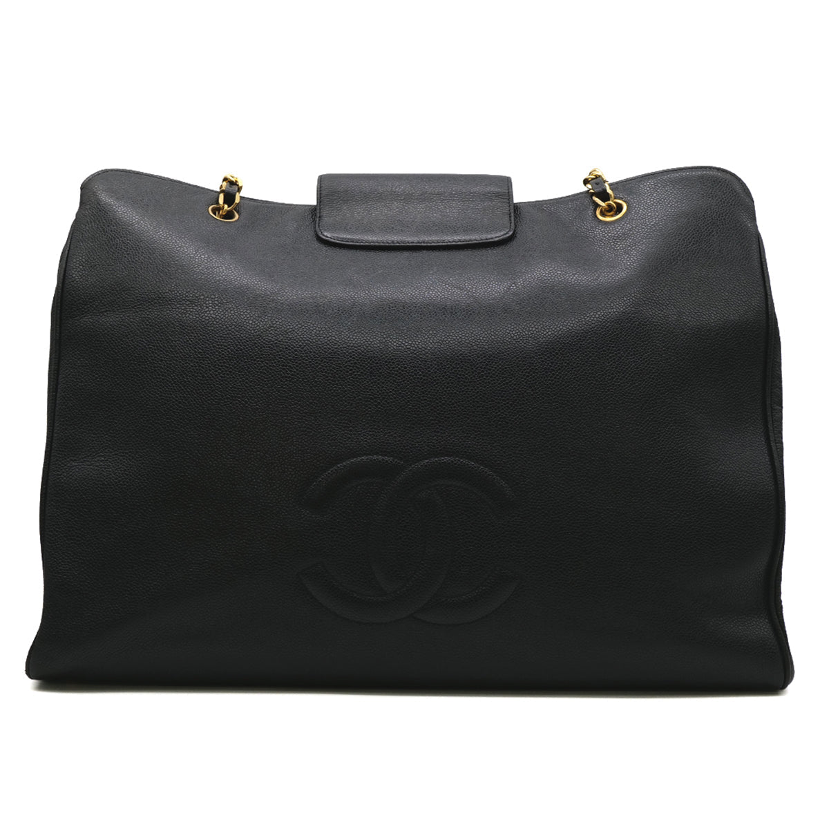 CHANEL VINTAGE SUPER MODEL BIG COCO CHAIN TOTE BAG BLACK CAVIAR SKIN 90301739