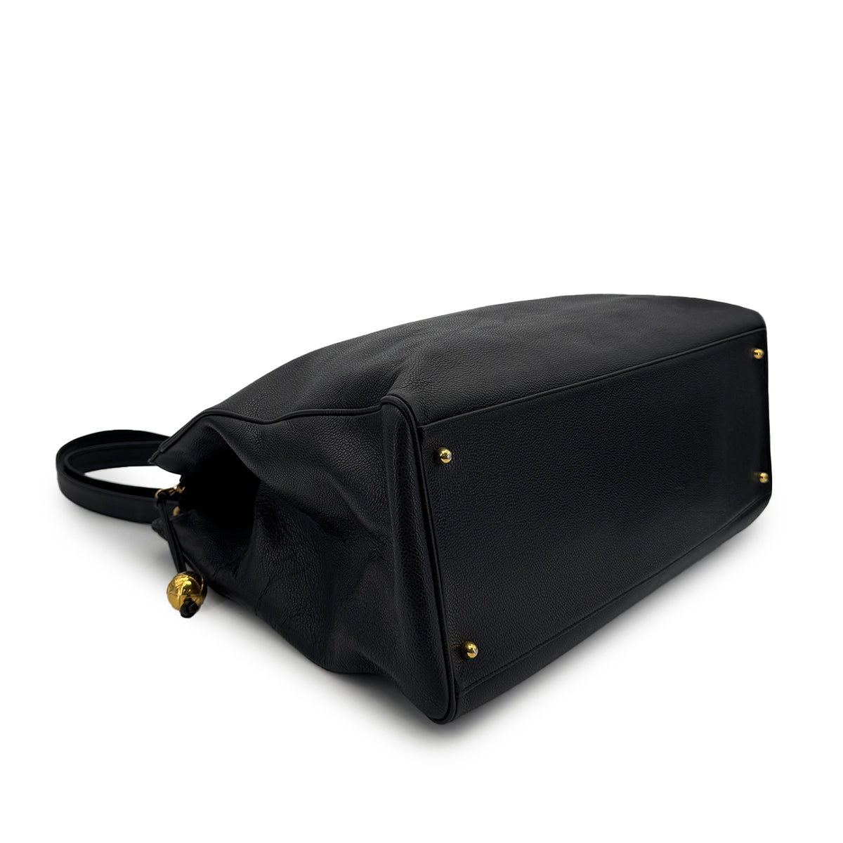 CHANEL VINTAGE SUPER MODEL BIG COCO CHAIN TOTE BAG BLACK CAVIAR SKIN 90301739