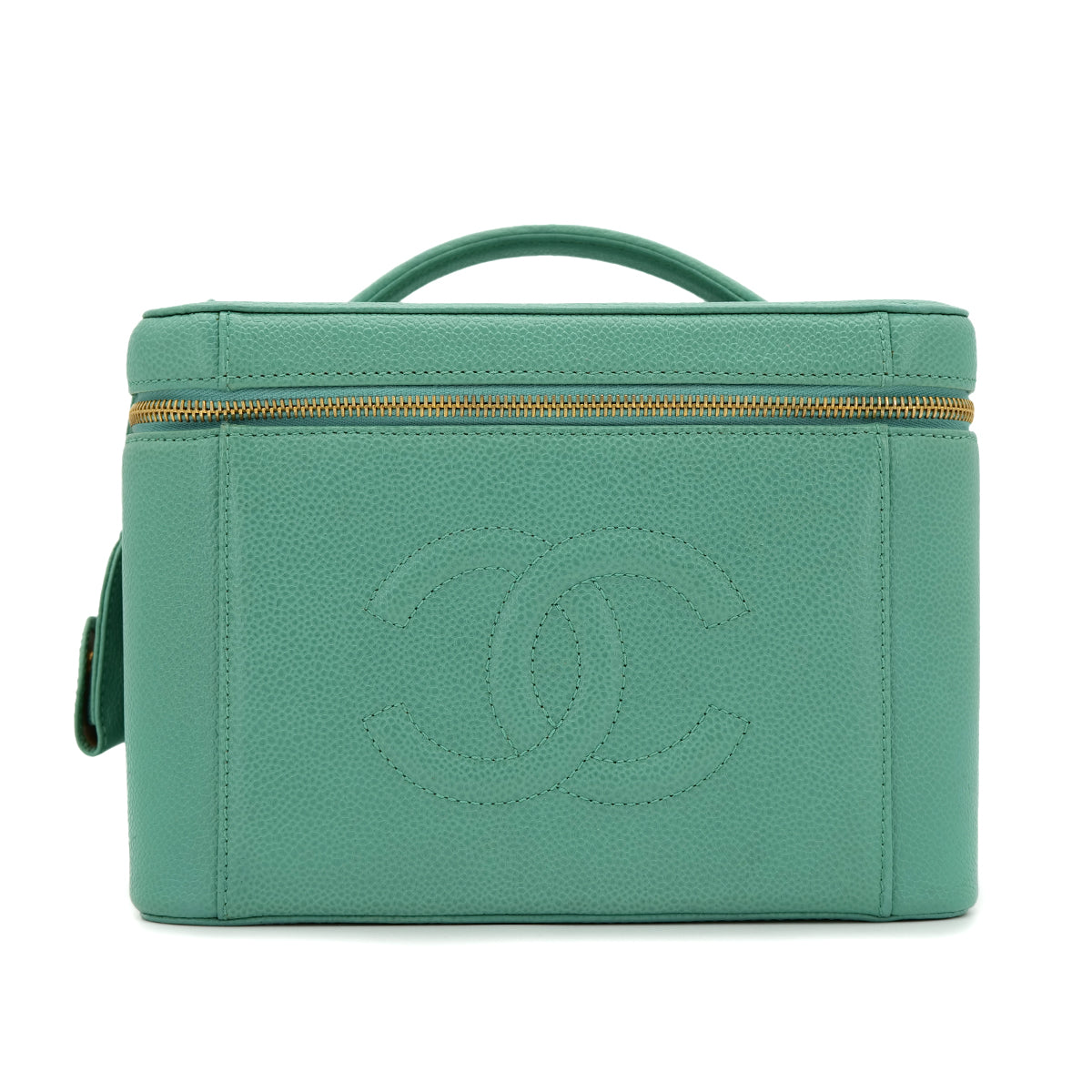 CHANEL VINTAGE VANITY HAND SHOULDER BAG GREEN CAVIAR SKIN 90301848