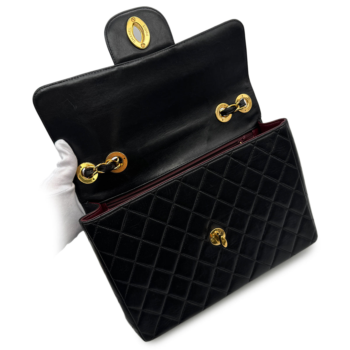 CHANEL VINTAGE JUMBO MATELASSE 30 CHAIN SHOULDER BAG BLACK LAMB SKIN 90302177