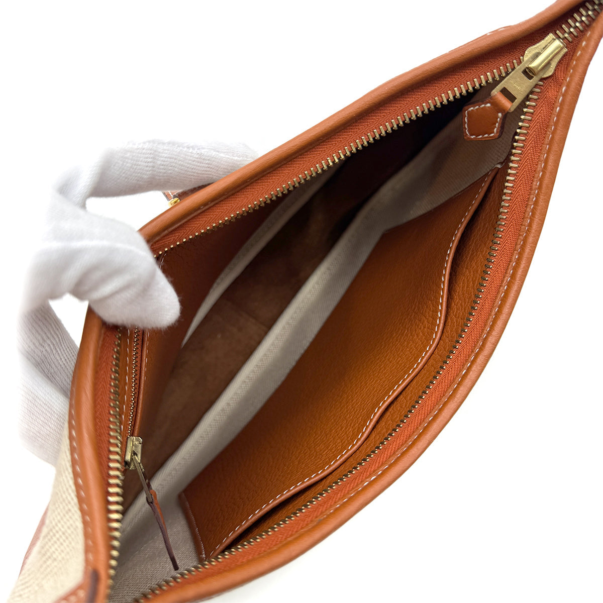 HERMES TRIM 31 FAUVE TOGO TOILE H SHOULDER BAG □F GHW 90302332