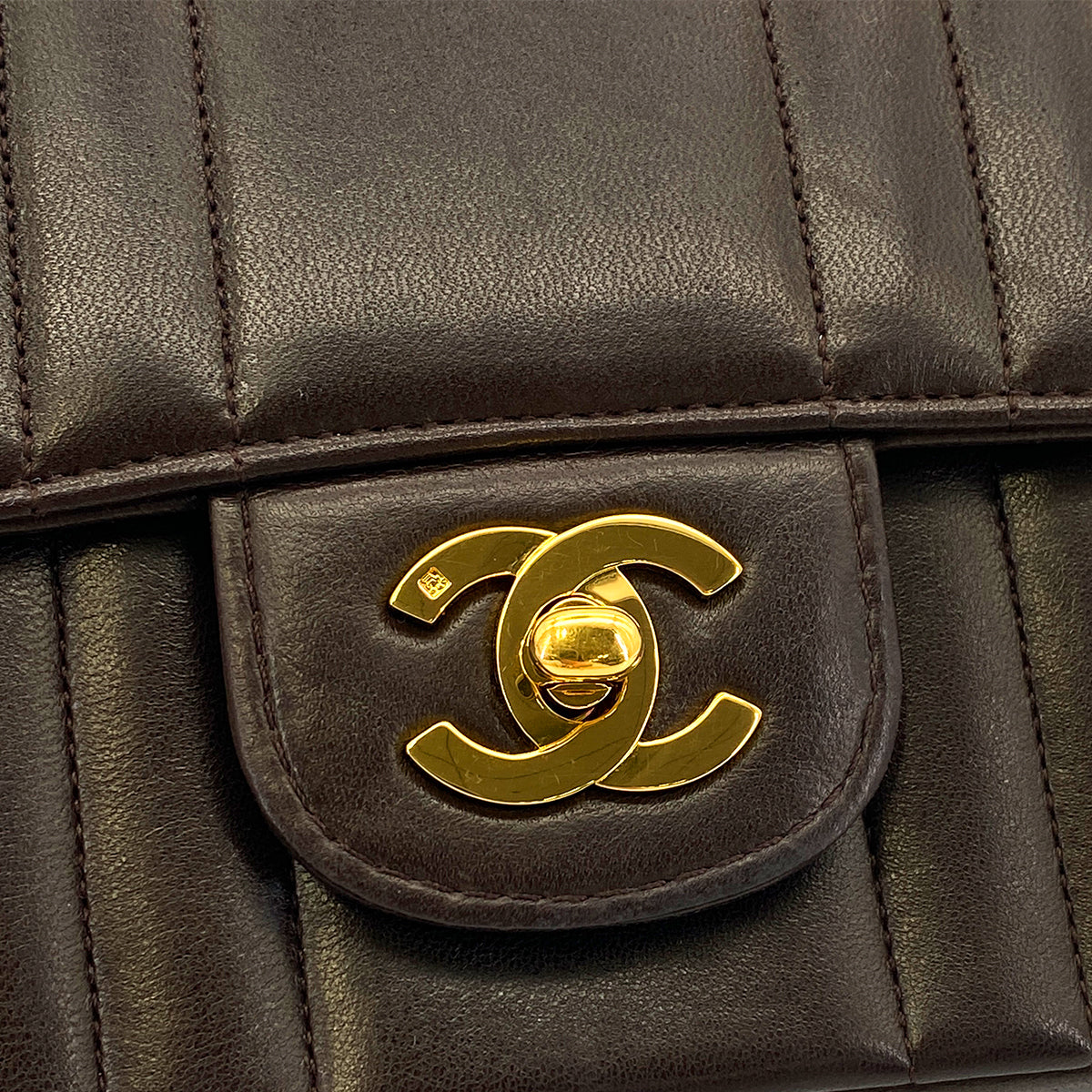 CHANEL VINTAGE MADEMOISELLE CHAIN SHOULDER BAG BROWN LAMB SKIN 90302645