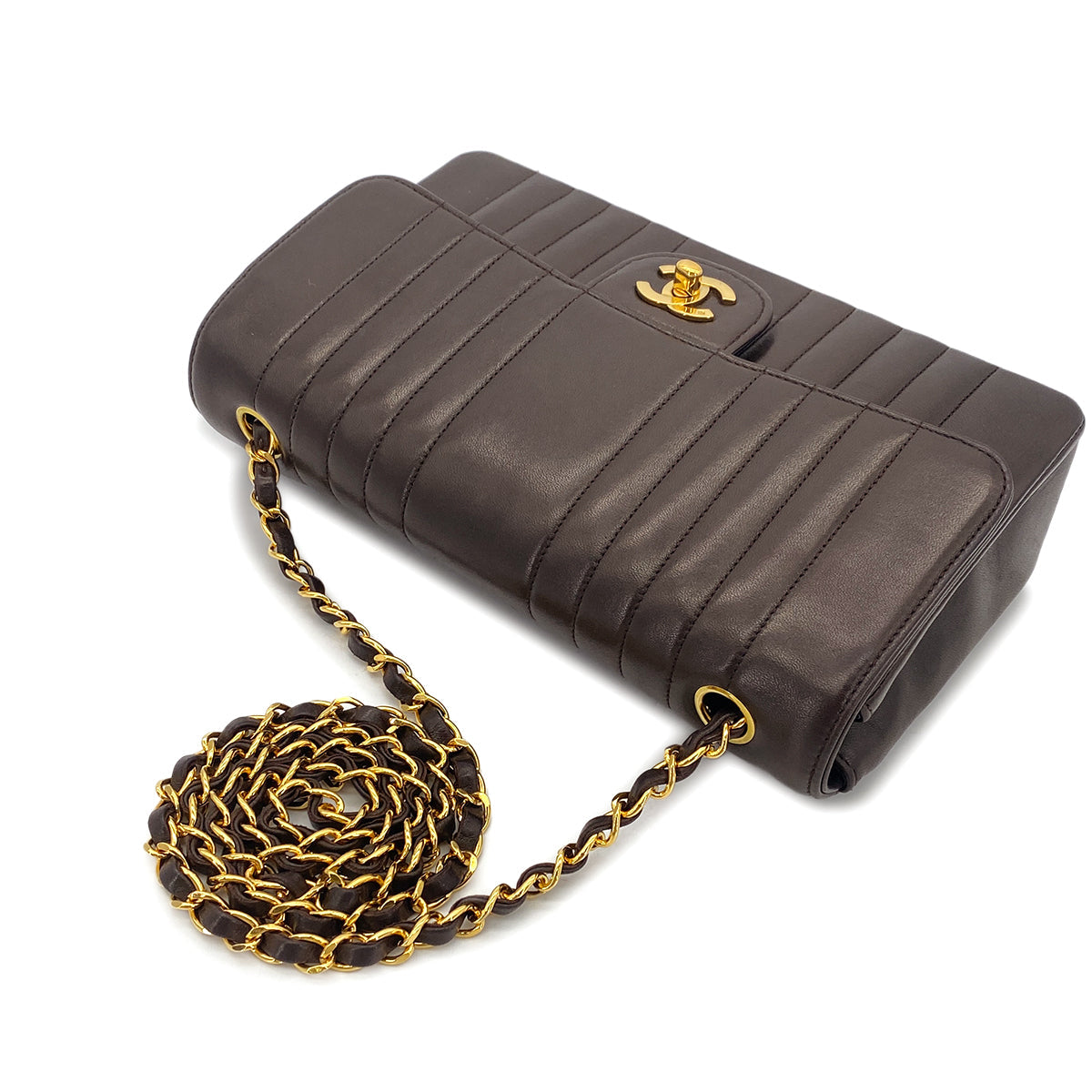 CHANEL VINTAGE MADEMOISELLE CHAIN SHOULDER BAG BROWN LAMB SKIN 90302645