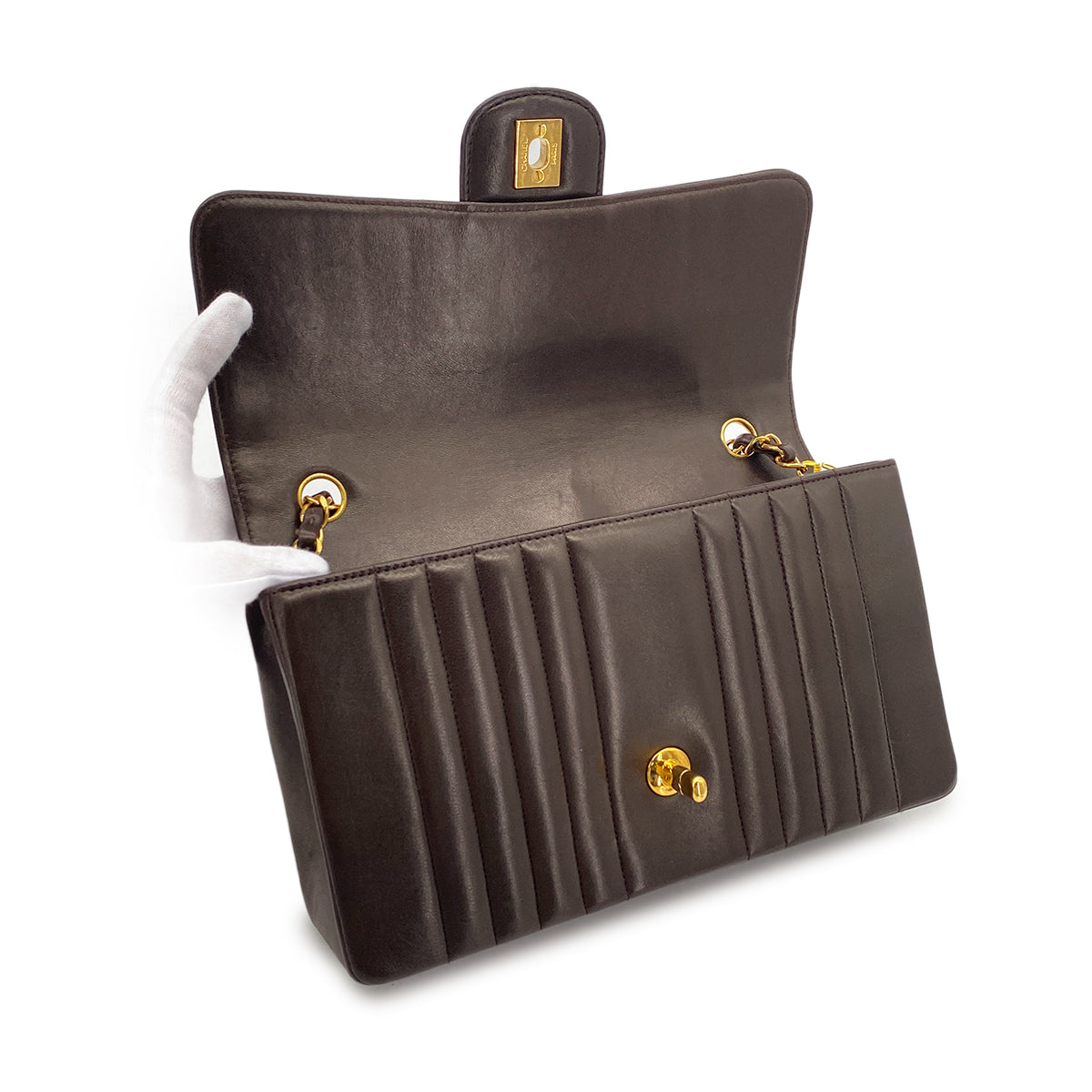 CHANEL VINTAGE MADEMOISELLE CHAIN SHOULDER BAG BROWN LAMB SKIN 90302645