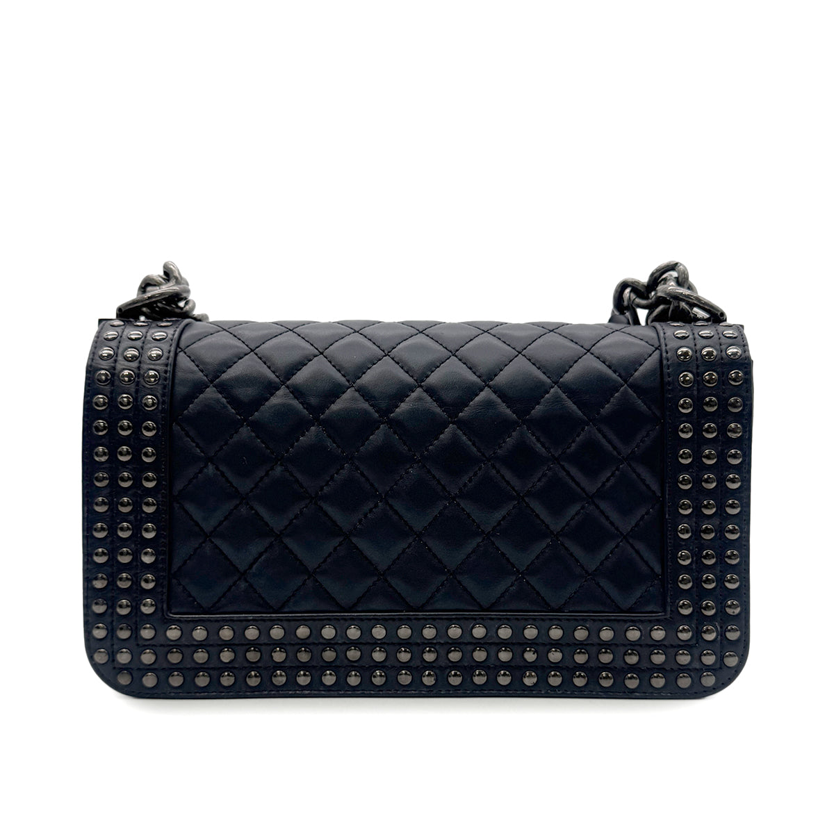 CHANEL BOY CHANEL CHAIN SHOULDER BAG NAVY LEATHER 90302646