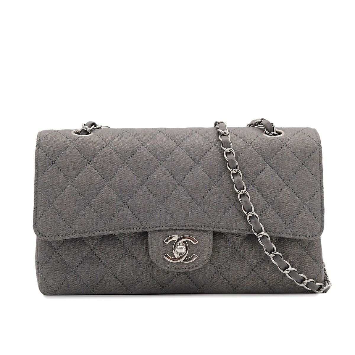 CHANEL VINTAGE CLASSIC FLAP MEDIUM CHAIN SHOULDER BAG GRAY CANVAS 90302647