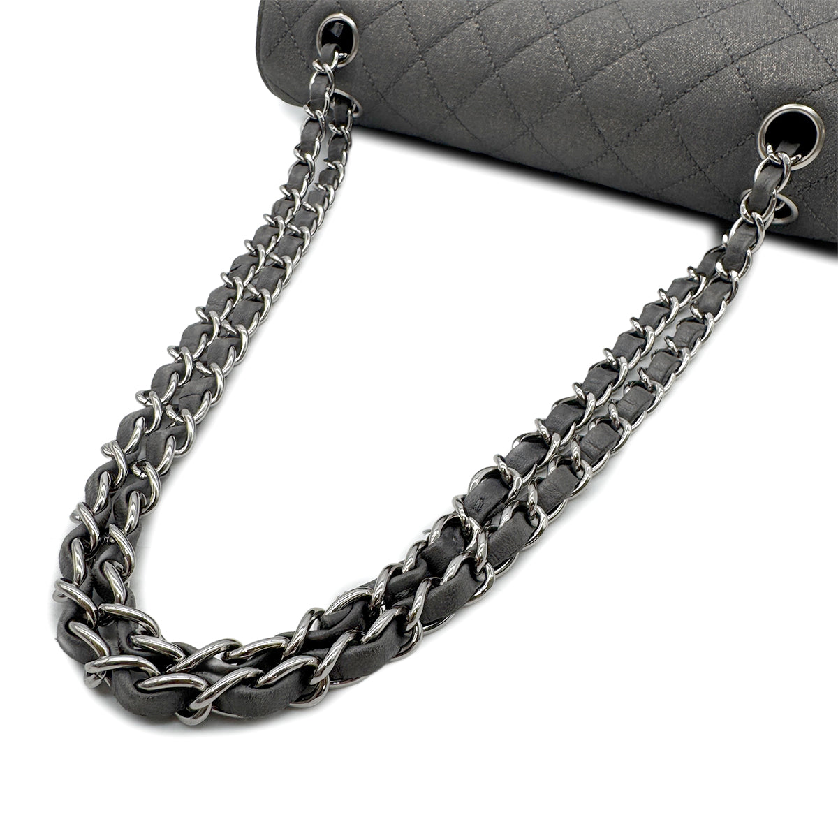 CHANEL VINTAGE CLASSIC FLAP MEDIUM CHAIN SHOULDER BAG GRAY CANVAS 90302647