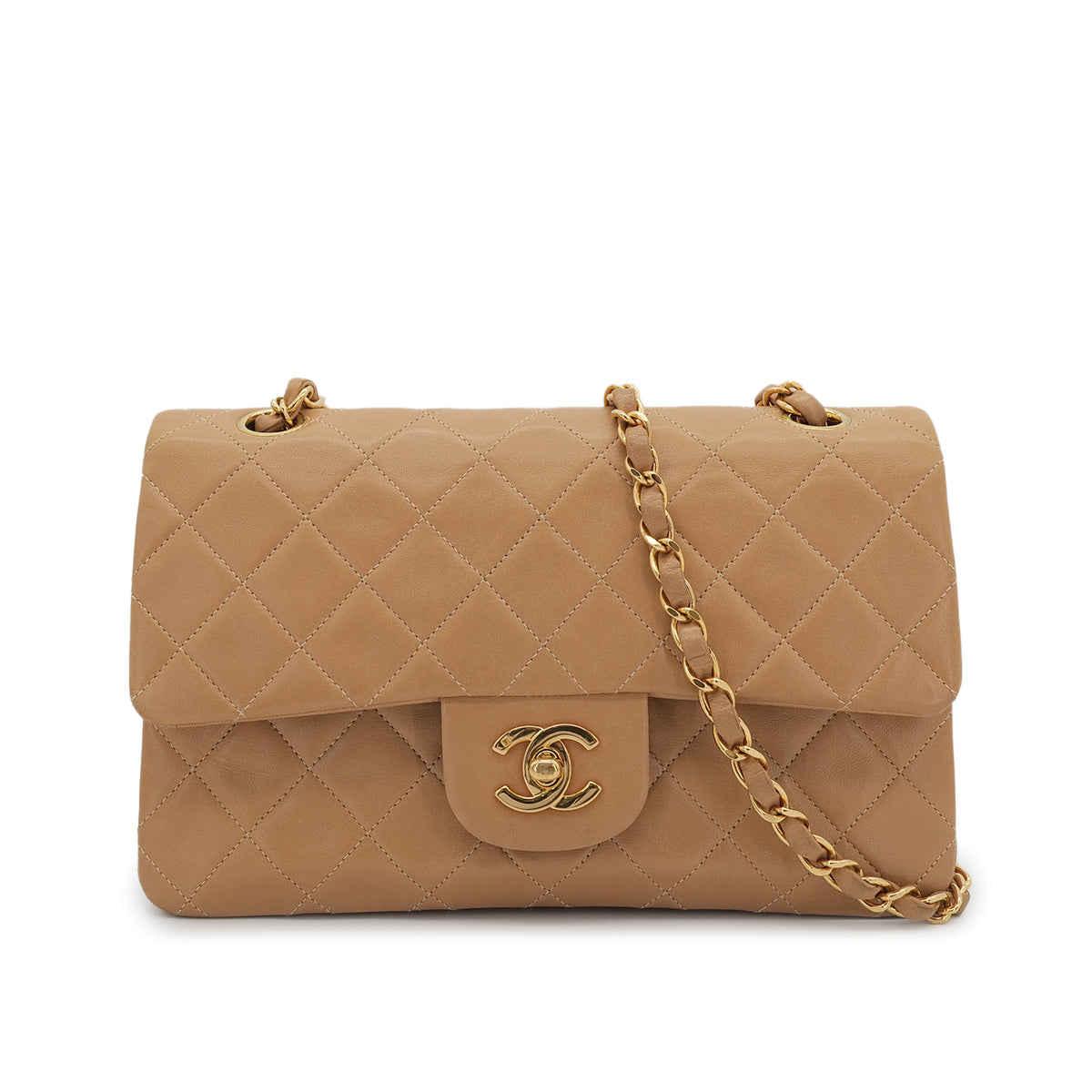 CHANEL VINTAGE CLASSIC FLAP SMALL CHAIN SHOULDER BAG CAMEL LAMB SKIN 90302649