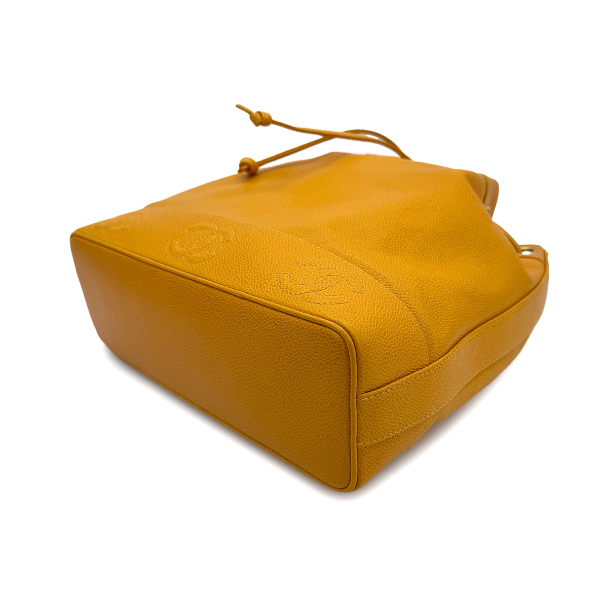 CHANEL VINTAGE TRIPLE COCOMARK DRAWSTRING CHAIN SHOULDER BAG YELLOW CAVIAR SKIN 90302912