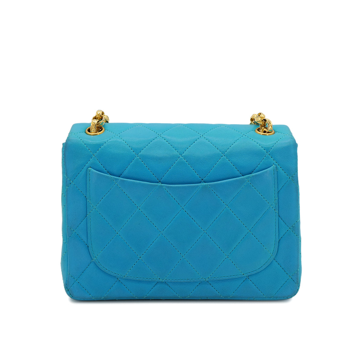 CHANEL VINTAGE MINI SQUARE 17 BIJOU CHAIN SHOULDER BAG BLUE LAMB SKIN 90303008