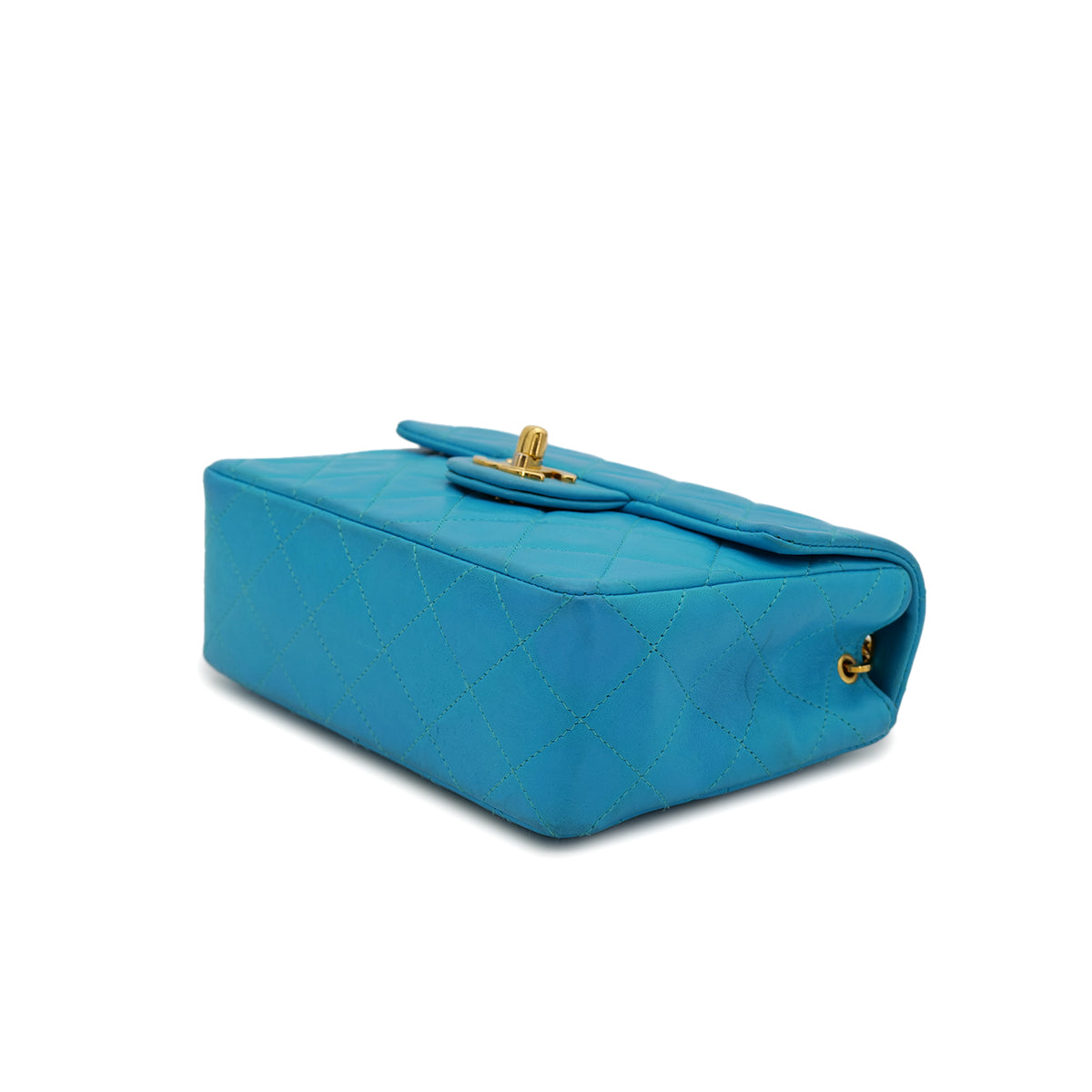 CHANEL VINTAGE MINI SQUARE 17 BIJOU CHAIN SHOULDER BAG BLUE LAMB SKIN 90303008