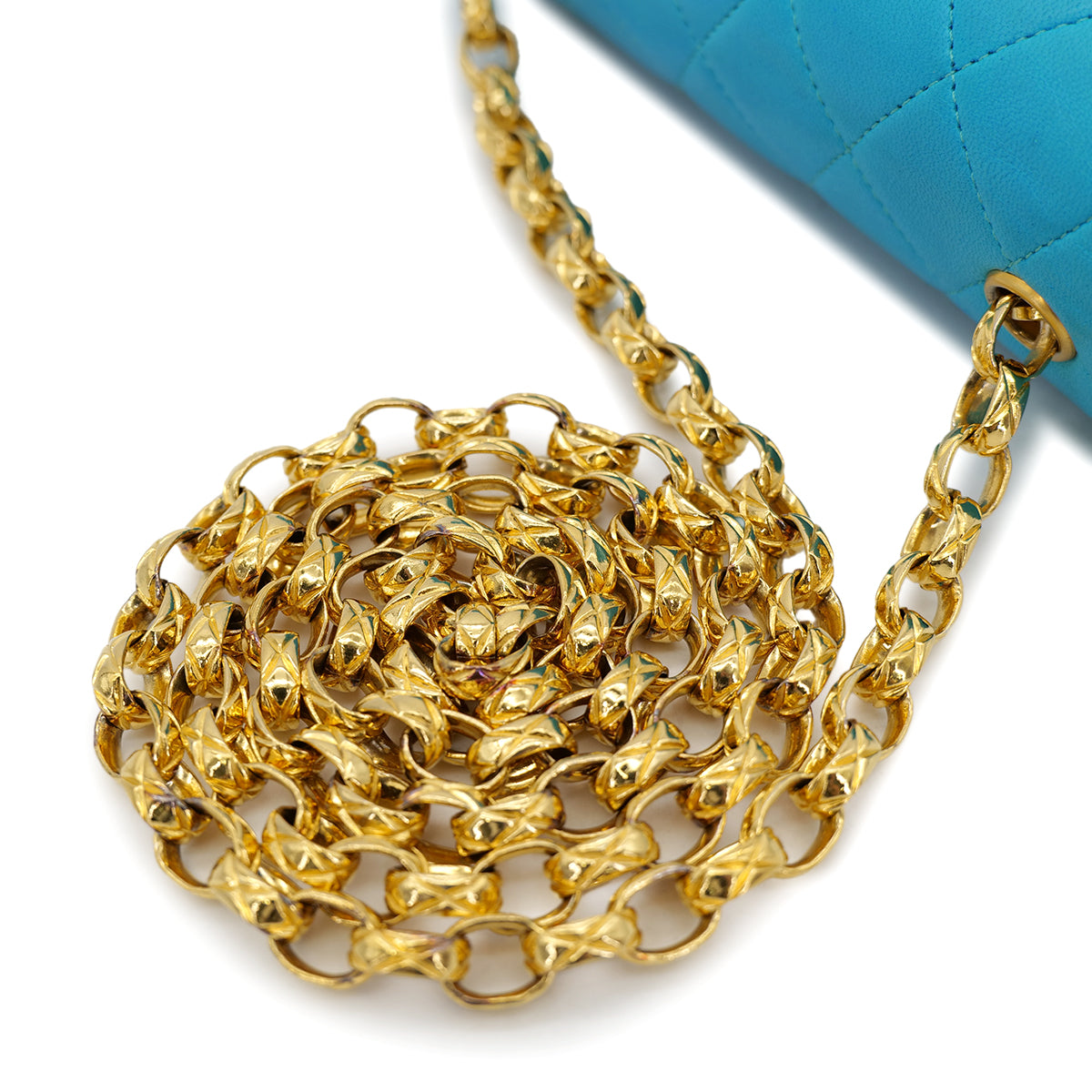 CHANEL VINTAGE MINI SQUARE 17 BIJOU CHAIN SHOULDER BAG BLUE LAMB SKIN 90303008