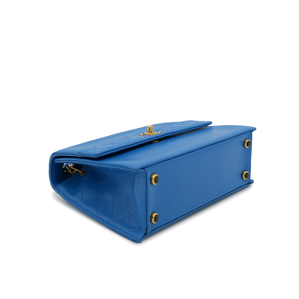 CHANEL VINTAGE MATELASSE TRAPEZOID CHAIN SHOULDER BAG BLUE LAMB SKIN 90303009