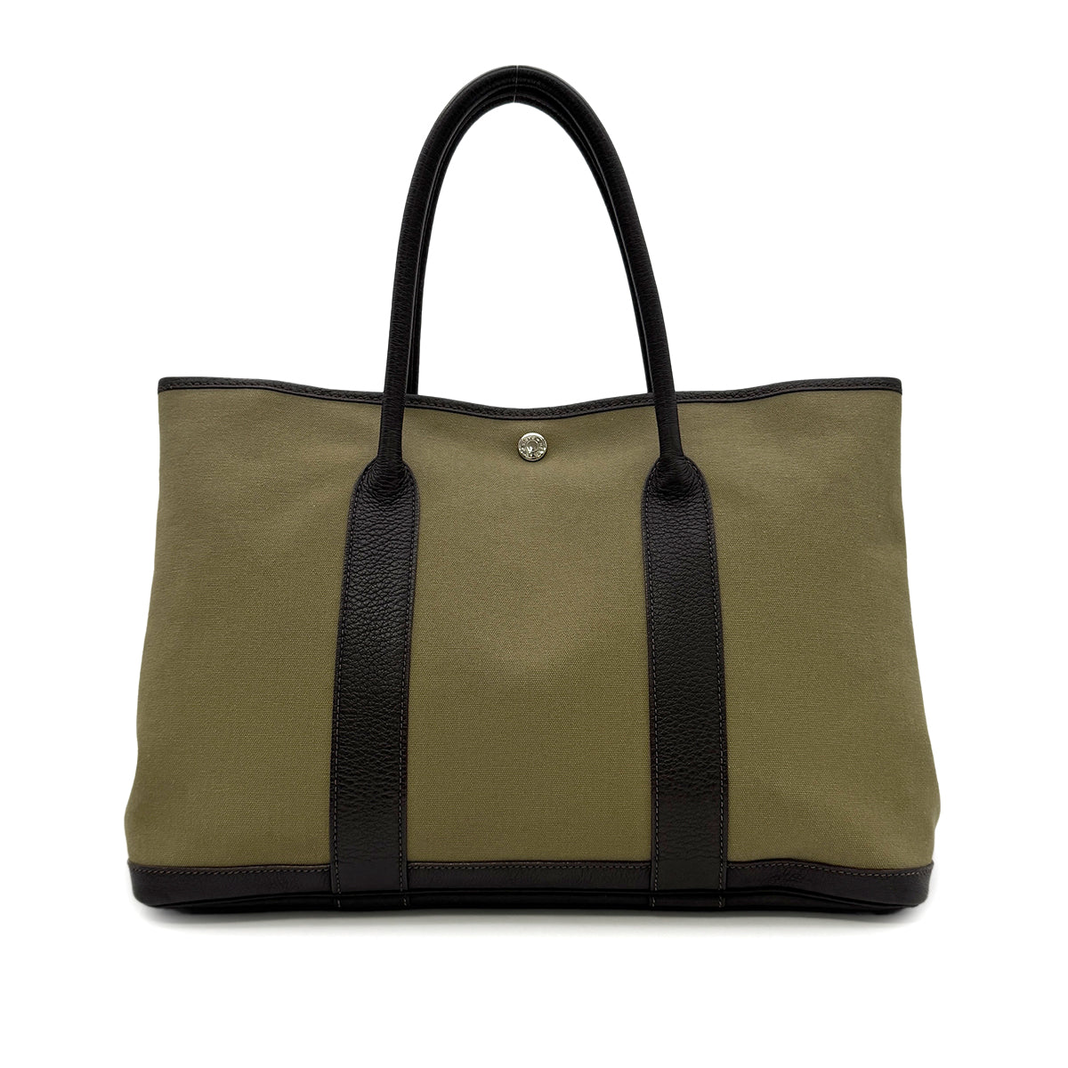 HERMES GARDEN PARTY PM KAHKI TOILE OFFICIER VEAU NEGONDA TOTE BAG □F 90303015