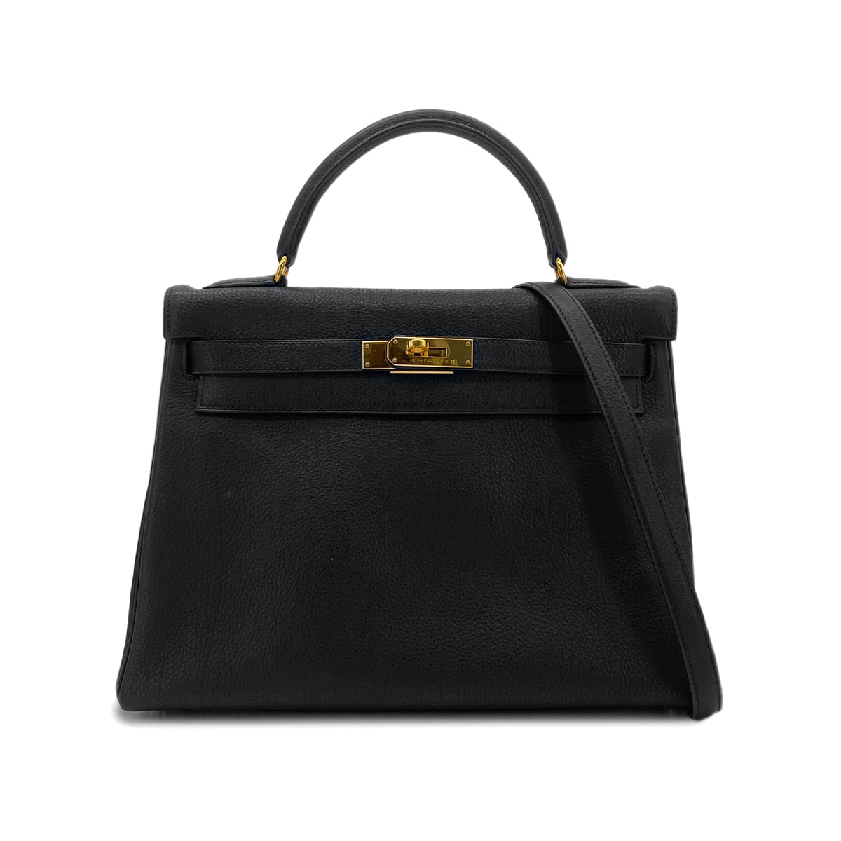 HERMES KELLY 32 RETOURNE BLACK TOGO HAND SHOULDER BAG □C GHW 90303072 - PURPOSE