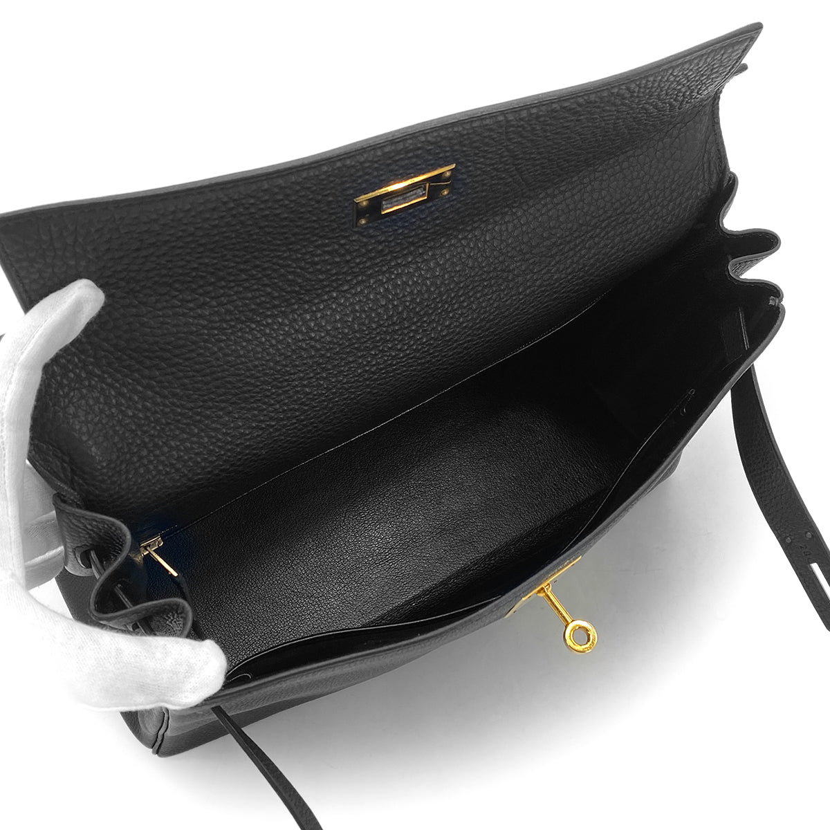 HERMES KELLY 32 RETOURNE BLACK TOGO HAND SHOULDER BAG □C GHW 90303072 - PURPOSE