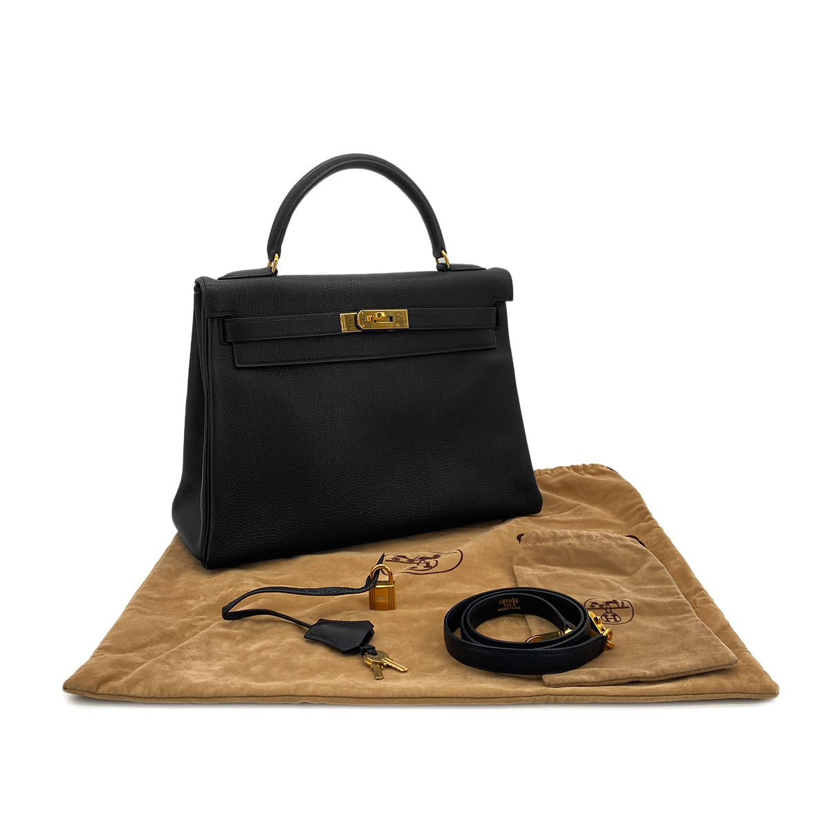 HERMES KELLY 32 RETOURNE BLACK TOGO HAND SHOULDER BAG □C GHW 90303072 - PURPOSE