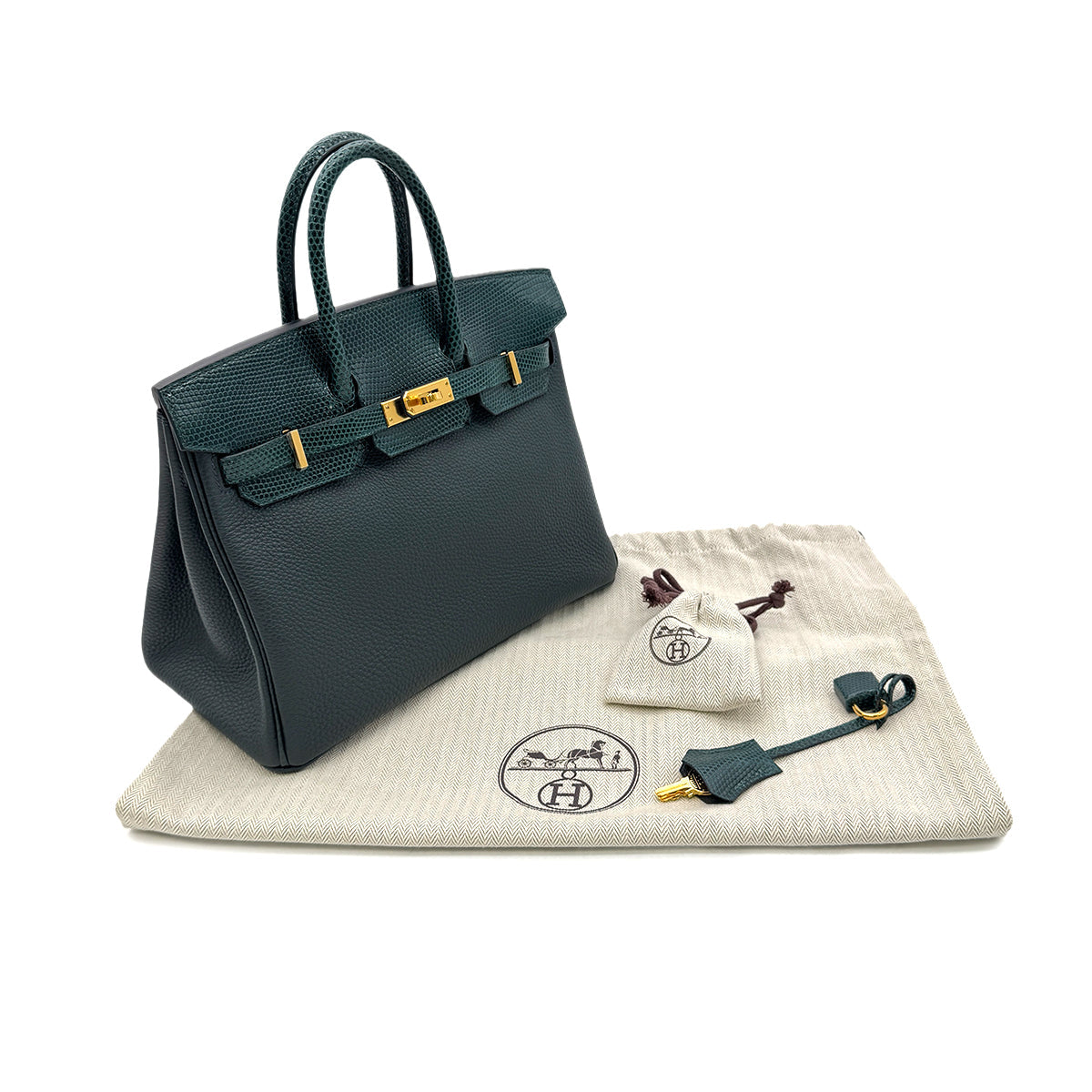 HERMES BIRKIN 25 TOUCH VERT CYPRESS VERT FONCE LIZARD TOGO HAND BAG W GHW 90303310