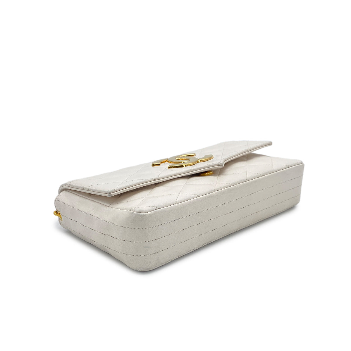 CHANEL VINTAGE MINI MATELASSE BIG COCO CHAIN SHOULDER BAG WHITE LAMB SKIN 90303314